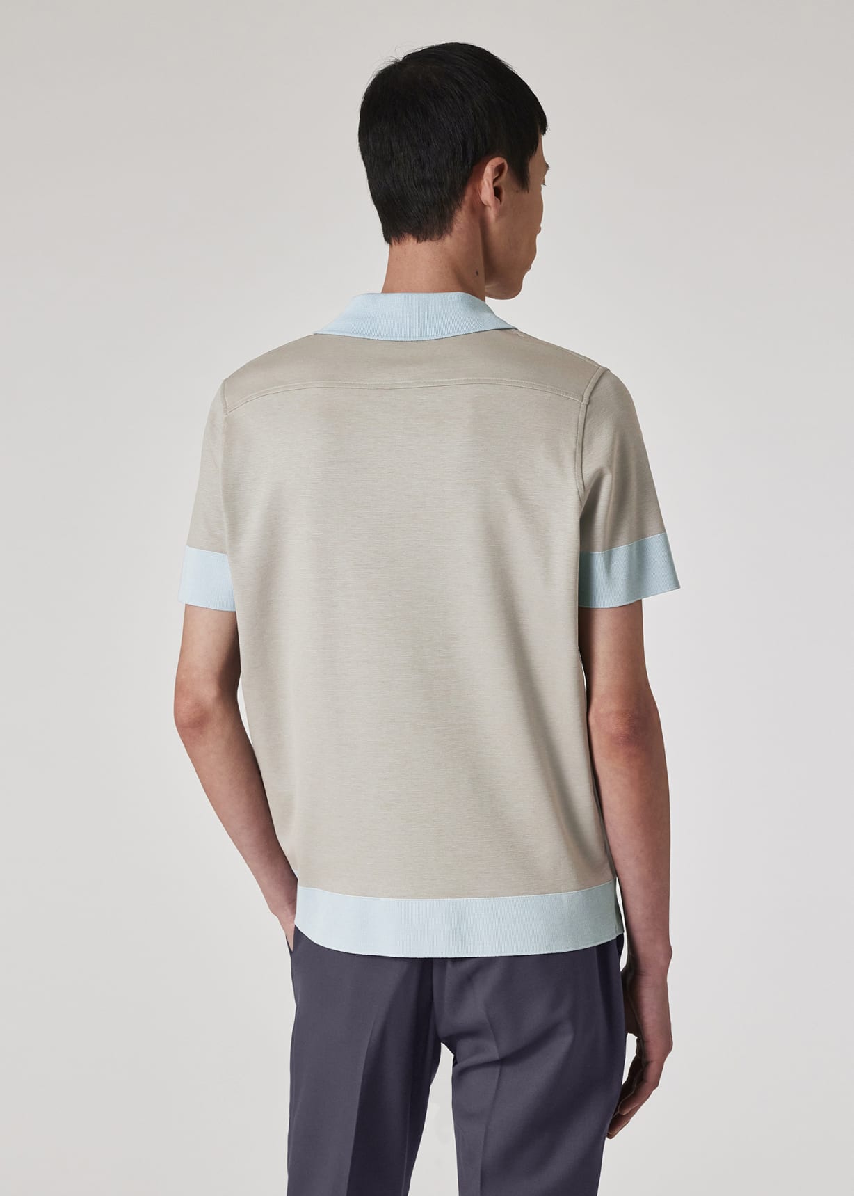 Model view - Light Blue And Grey Zip Polo Shirt Paul Smith