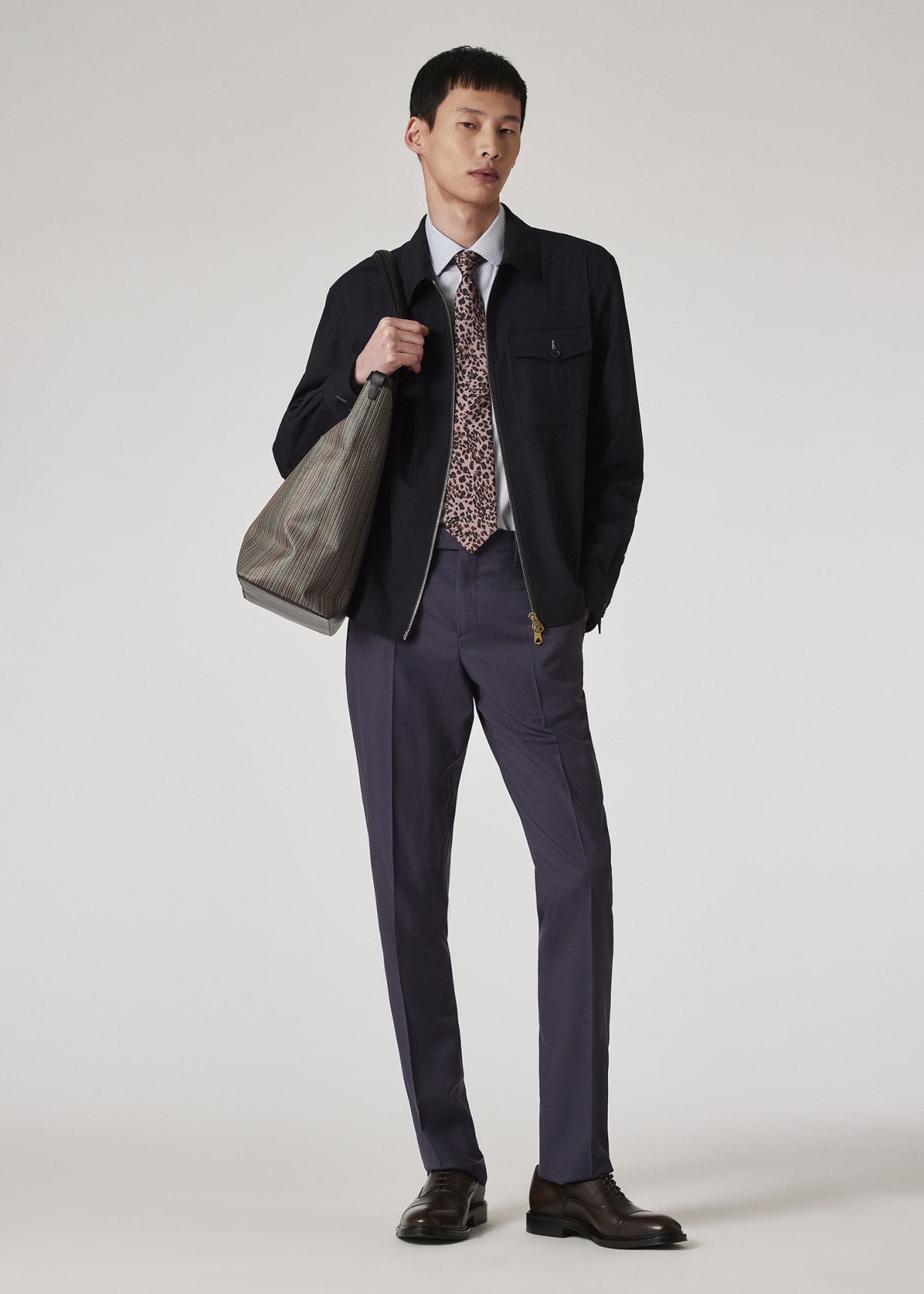 Men's Dark Navy Bi-Stretch Wool Zip Jacket