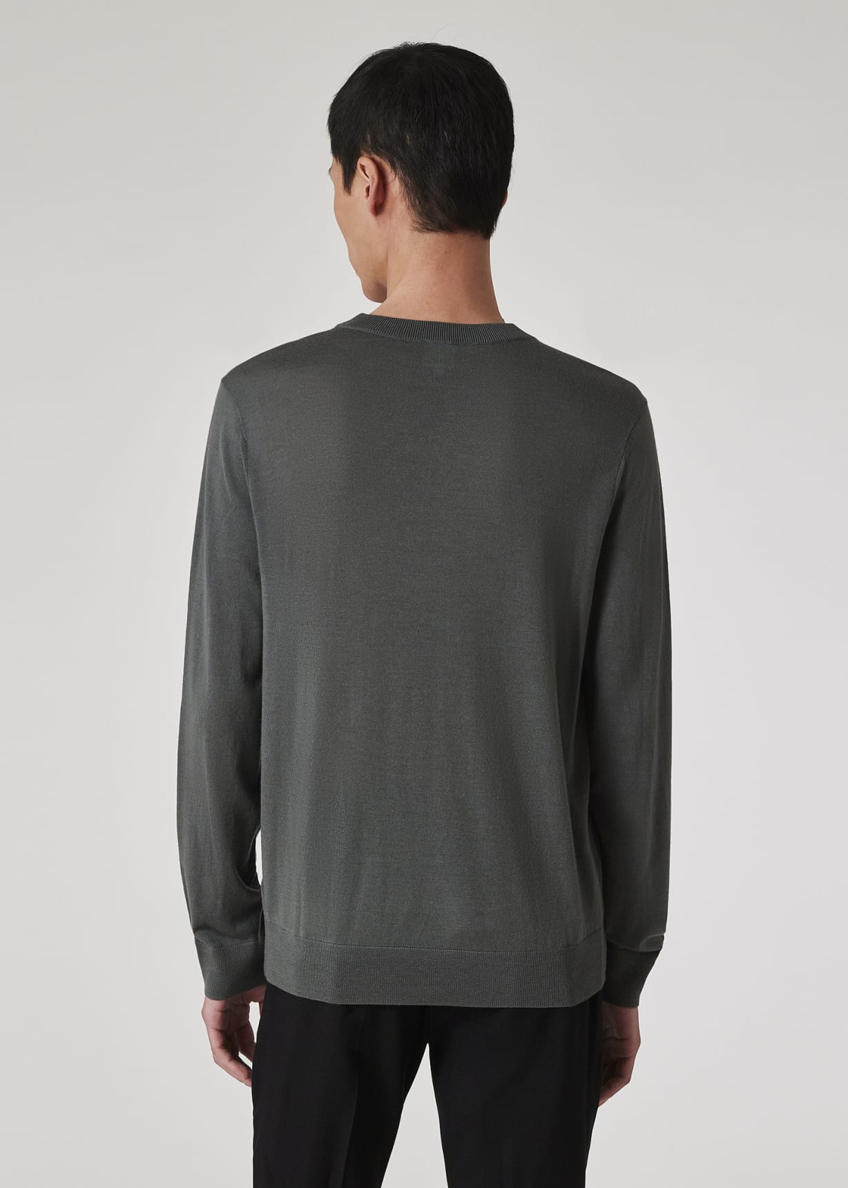 Model View - Slate Green Merino Wool V-Neck Sweater Paul Smith