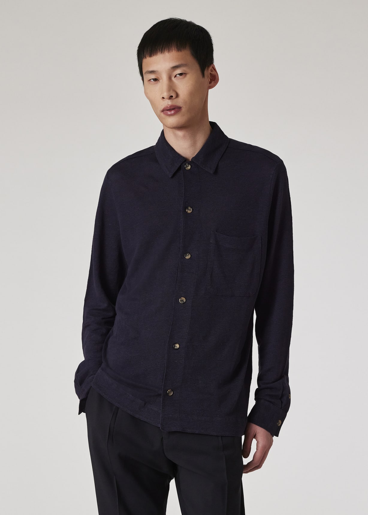 Model view - Navy Linen Piqué Shirt Paul Smith