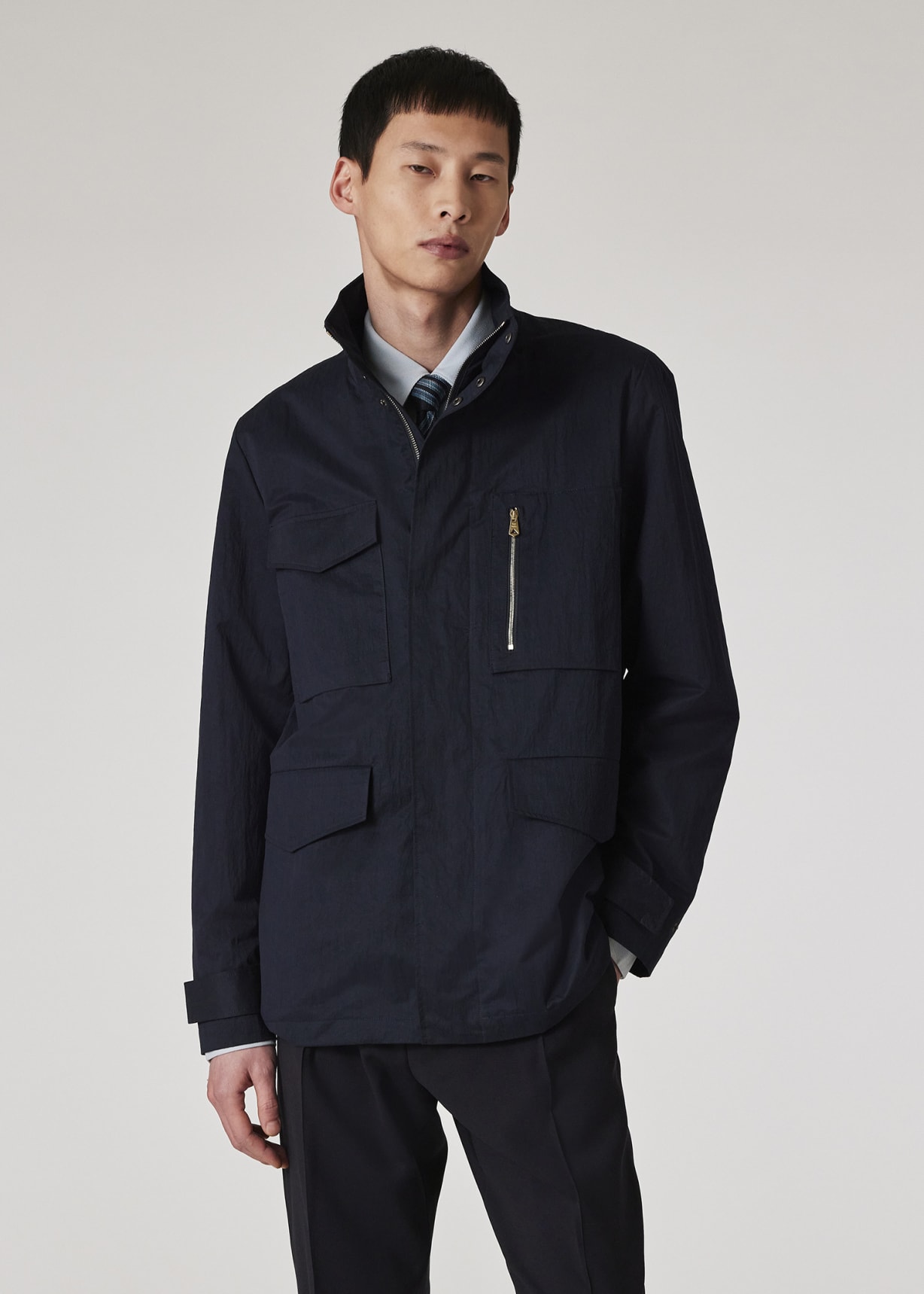 Men's Navy Nylon-Blend Water Resistant Field Jacket