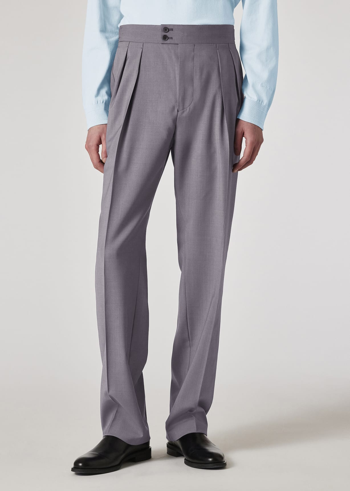 Men's Lavender Overdyed Melange Wool Pleated Trousers