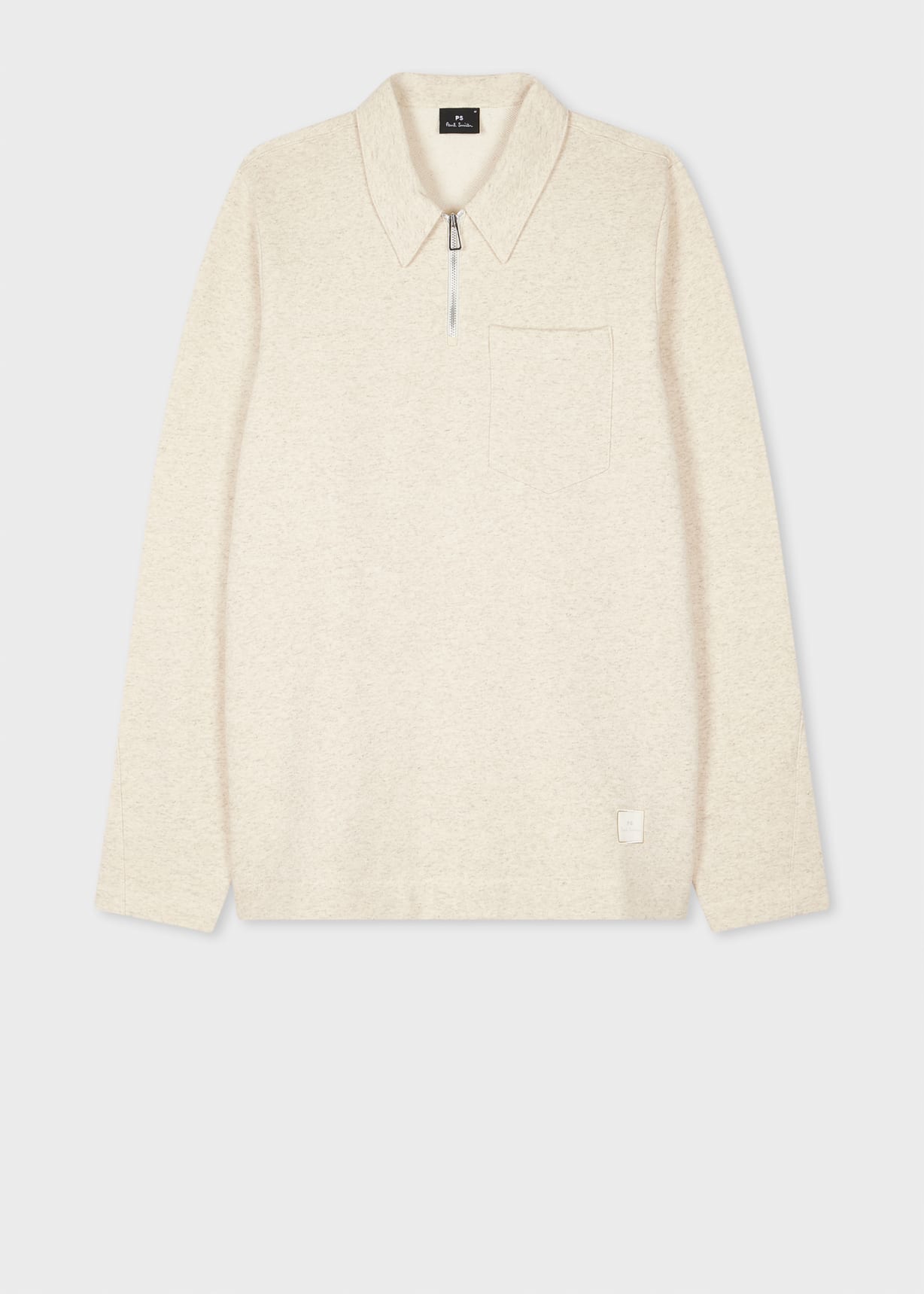 Men's Ecru Marl Cotton-Linen Zip-Neck Sweatshirt