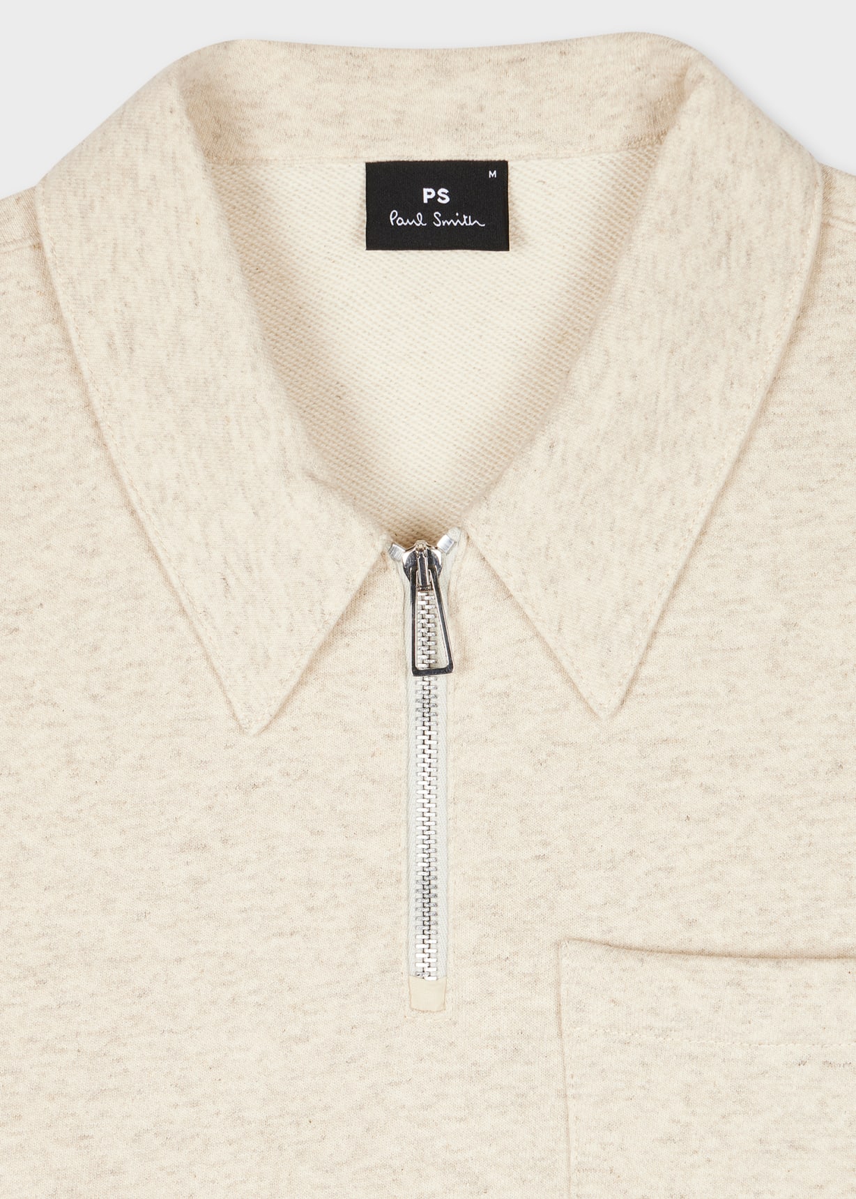 Tシャツ・カットソー Paul Smith FW25 ZIP POLO. (M1R 487Y L00089 28B) Men's Ecru Marl Cotton-Linen Zip-Neck Sweatshirt