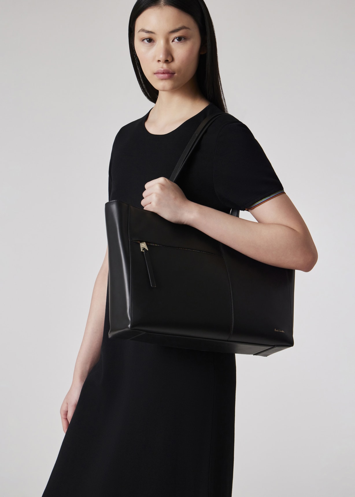 バッグ Paul Smith Stripe Leather Tote Bag Black Women's Black Leather 'Signature Stripe' Trim Tote Bag
