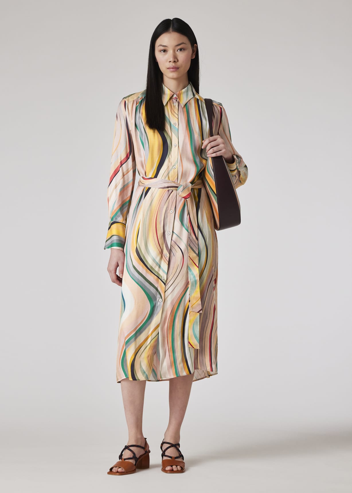 Model View - Women's 'Dusky Swirl' Shirt Dress Paul Smith