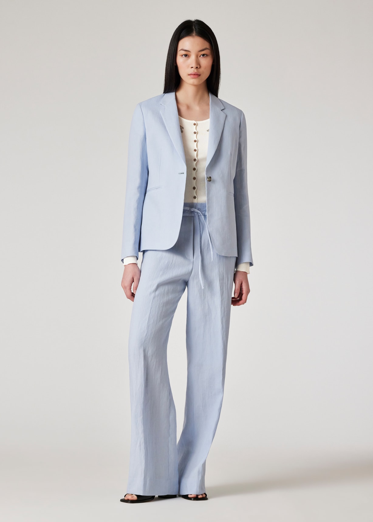 Women's Pale Blue Linen One-Button Blazer