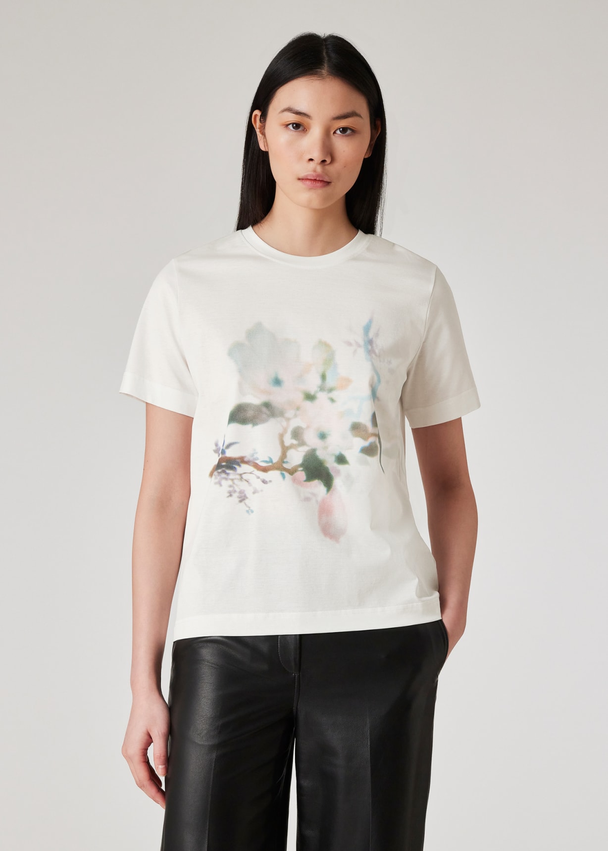 Model View - Women's White 'Lens Blur Botanical' T-Shirt Paul Smith
