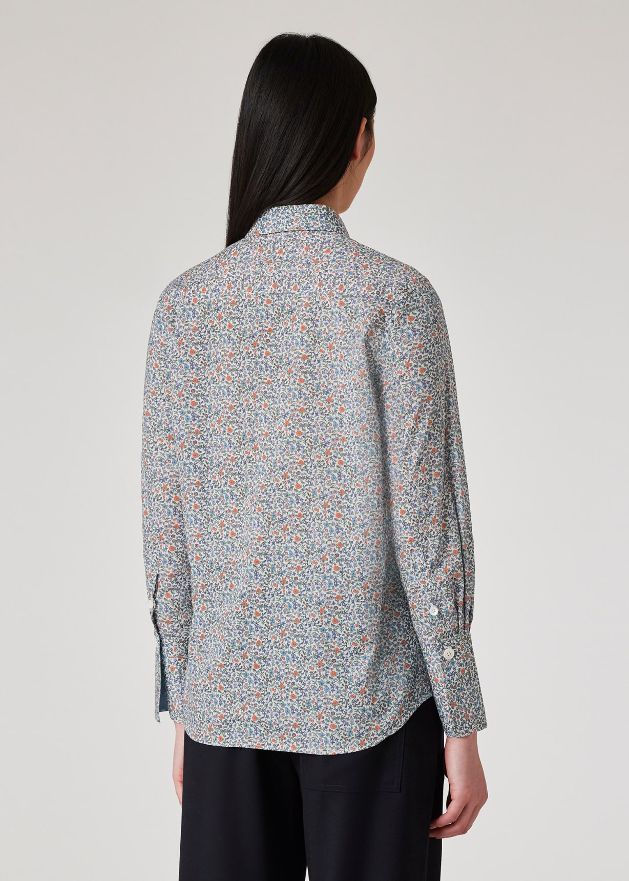Model View - Women's Tailored-Fit Blue 'Liberty Floral' Print Shirt Paul Smith