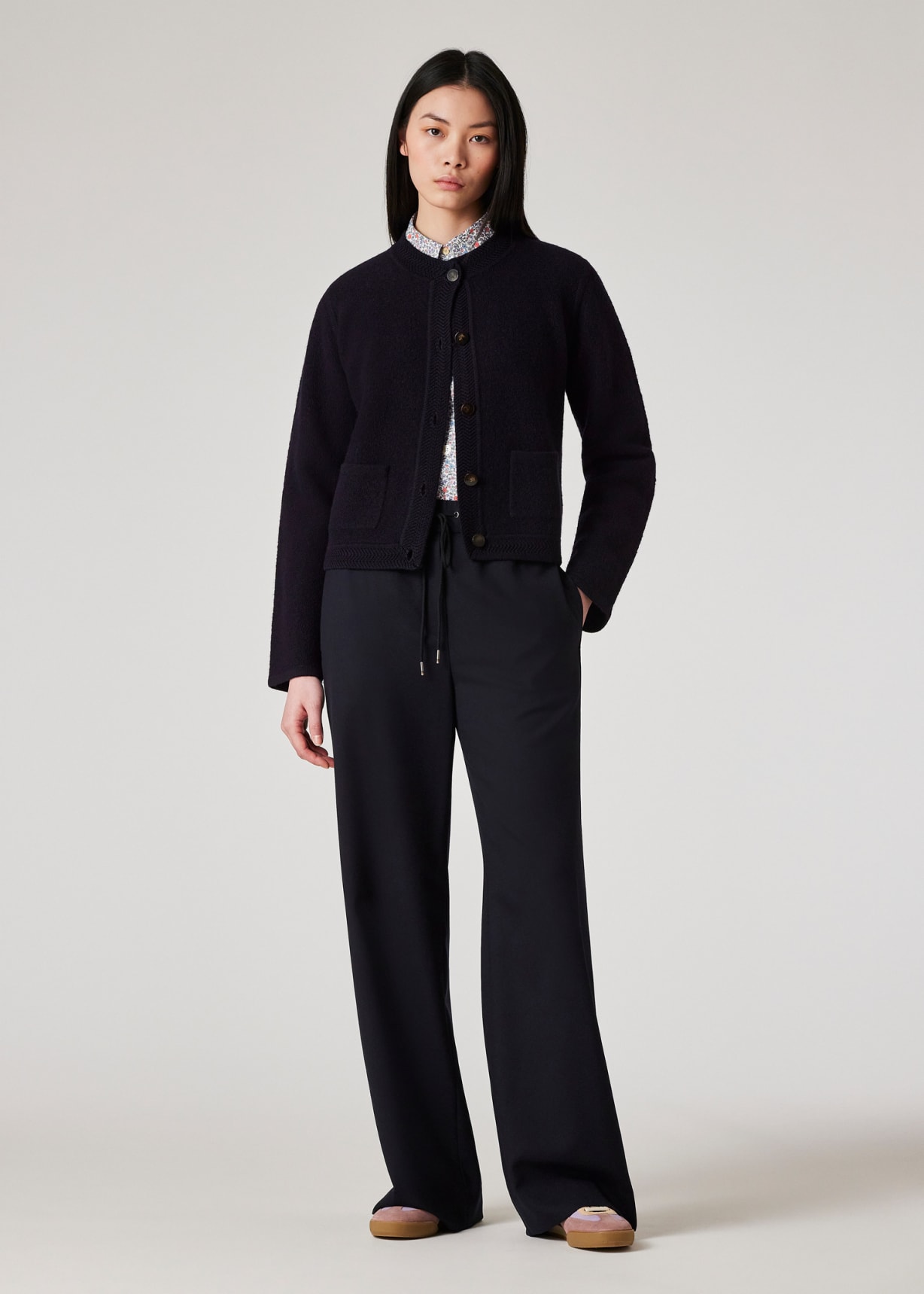Model View - Women's Tailored-Fit Blue 'Liberty Floral' Print Shirt Paul Smith