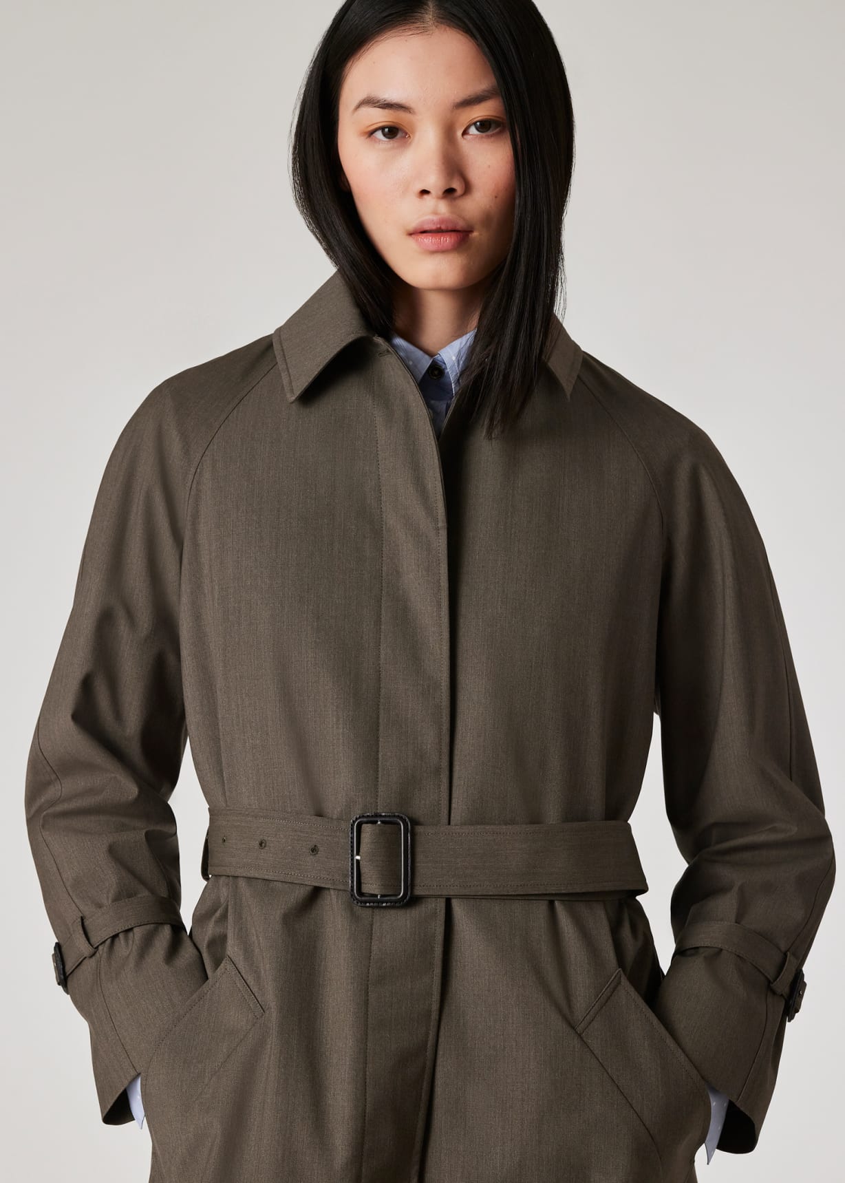 Women's Grey Mélange Belted 'Storm System' Mac Coat