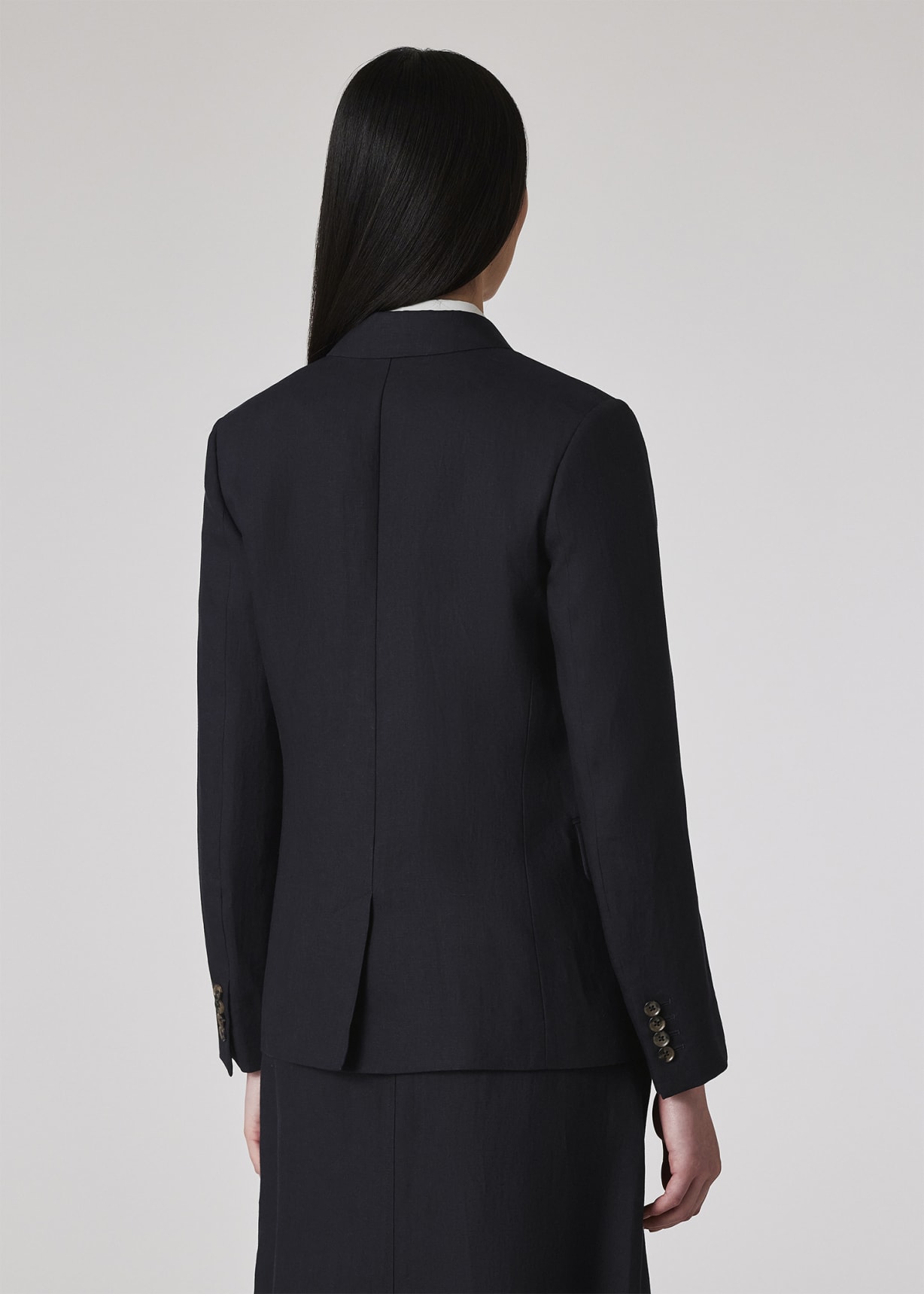 Model View - Women's Dark Navy Double Breasted Linen Blazer Paul Smith