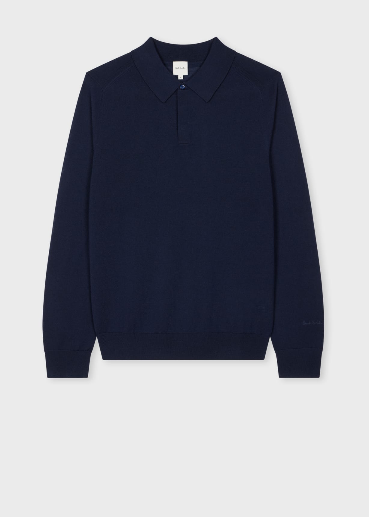 Men #39 s Navy Merino Wool Knitted Long Sleeve Polo Shirt