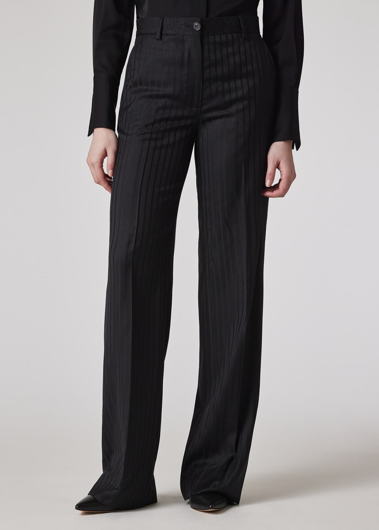 Model View - Women's Charcoal 'Leopard Jacquard' Wide-Leg Trousers Paul Smith