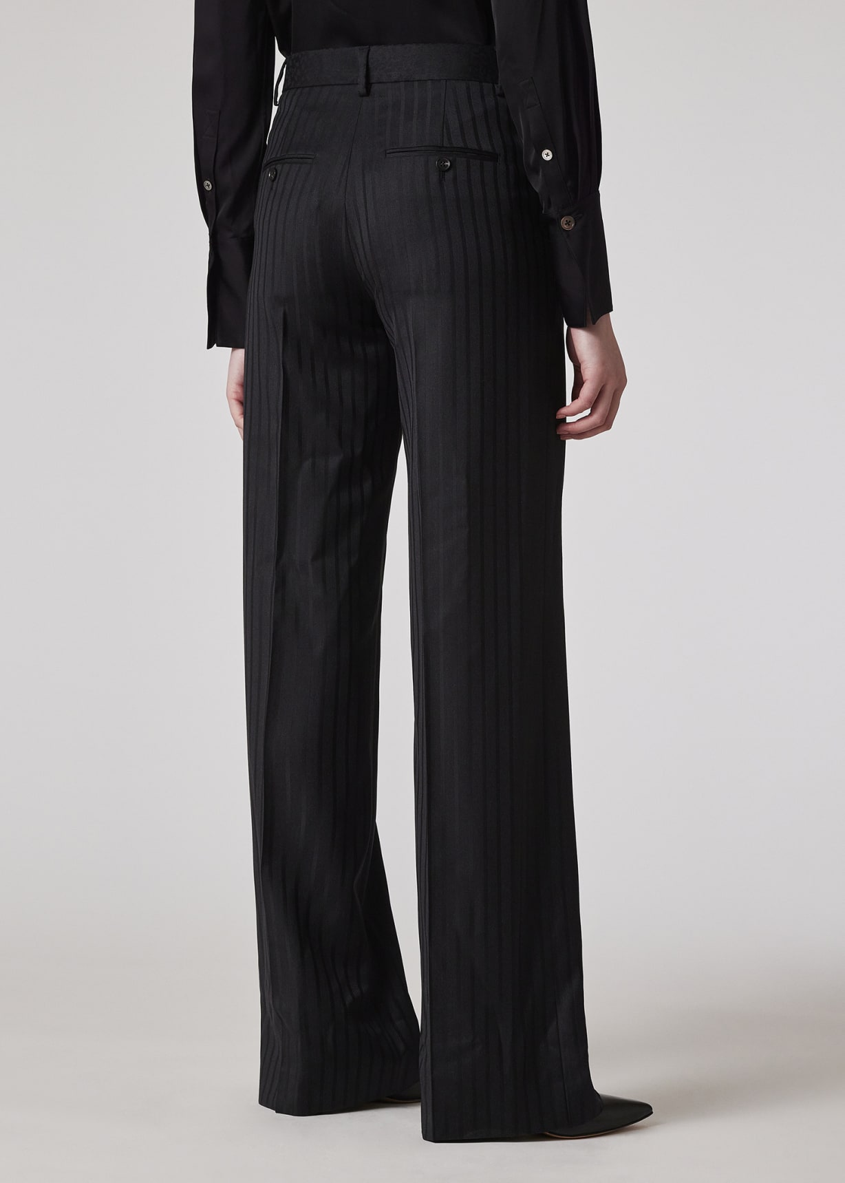 Model View - Women's Charcoal 'Leopard Jacquard' Wide-Leg Trousers Paul Smith