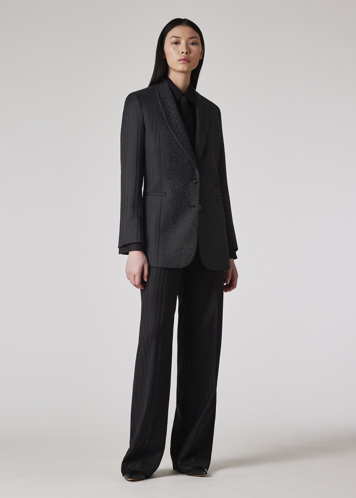 Model View - Women's Charcoal 'Leopard Jacquard' Wide-Leg Trousers Paul Smith