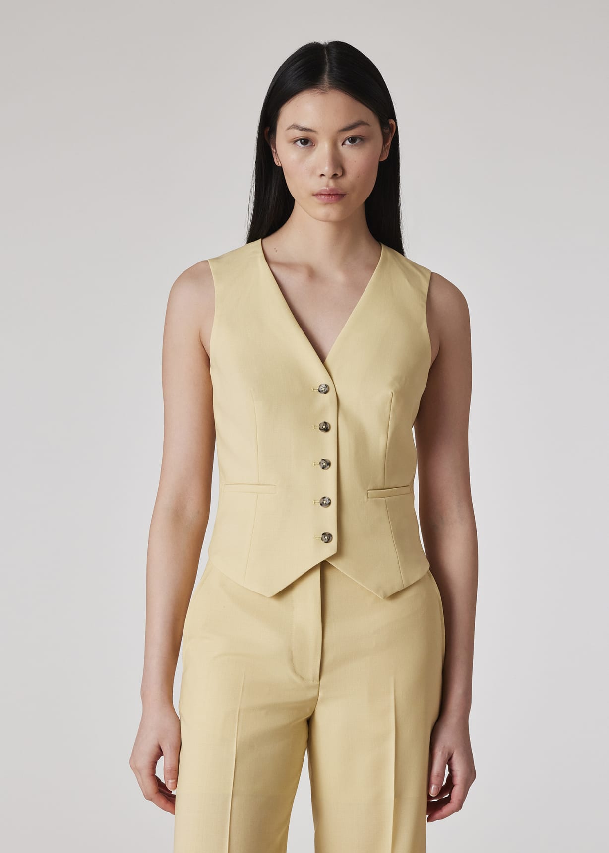アウターその他 SPORTMAX Woman Waistcoat Brown 2512281011600 013 Women's Buttercup Yellow Wool Waistcoat