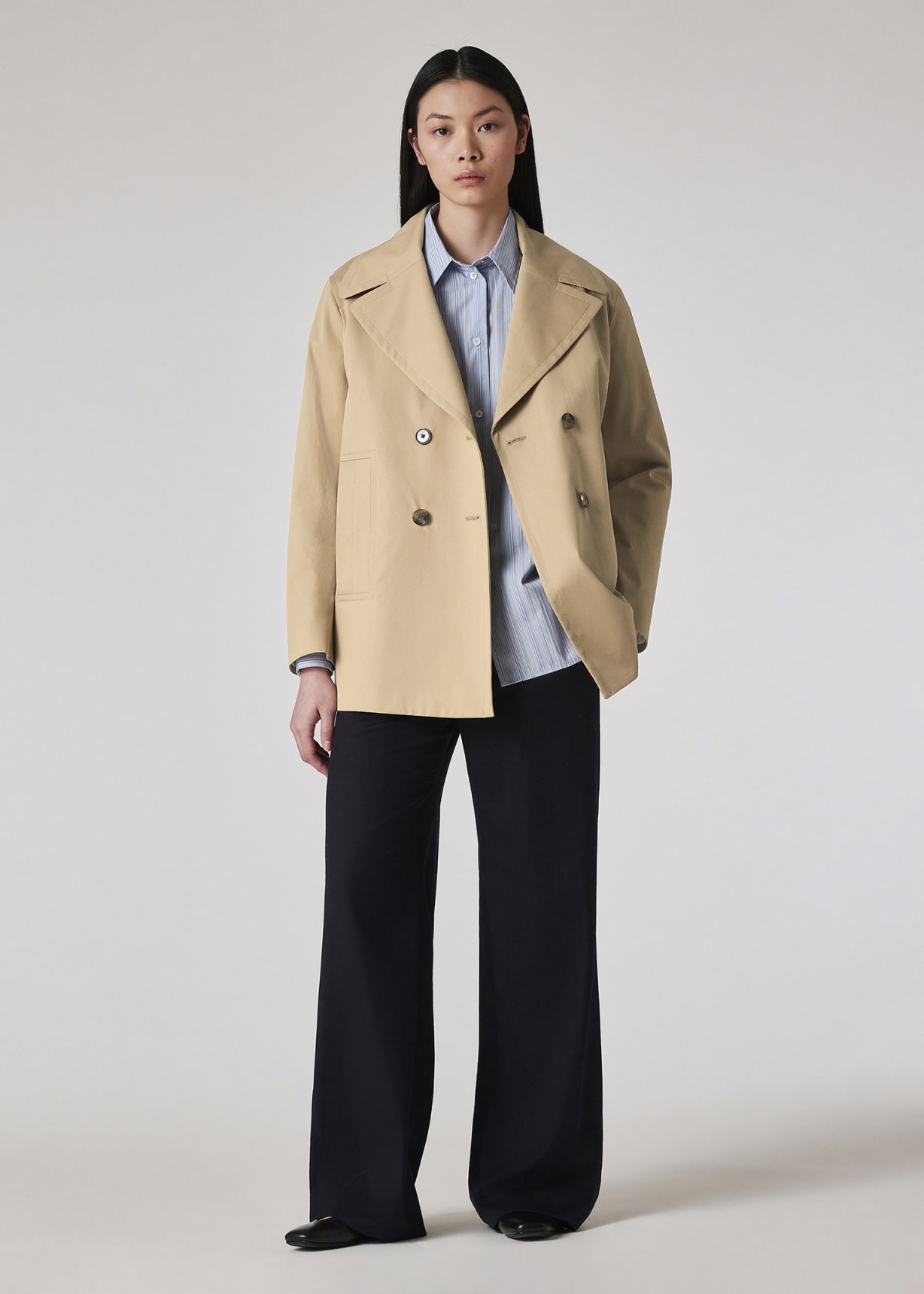 Women's Light Camel Cotton Twill Pea Coat