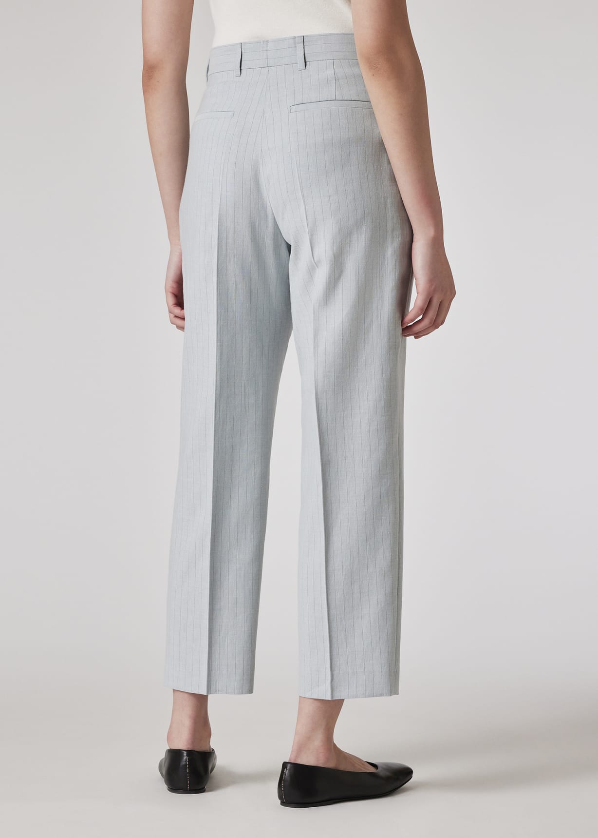 Model View - Women's Light Blue Pinstripe Pleated Tailored Trousers Paul Smith