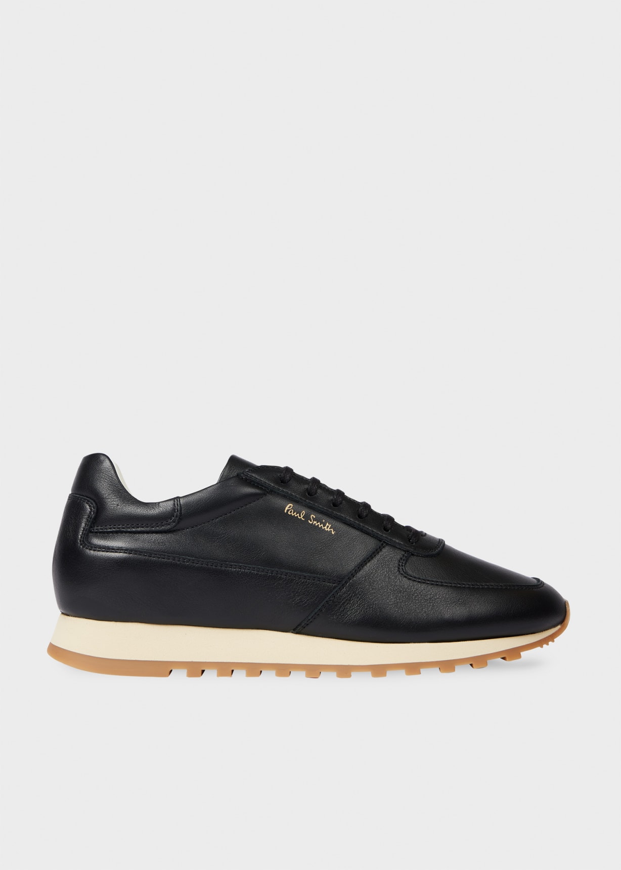 Side View - Women's Black 'Velo' Leather Retro Trainers Paul Smith