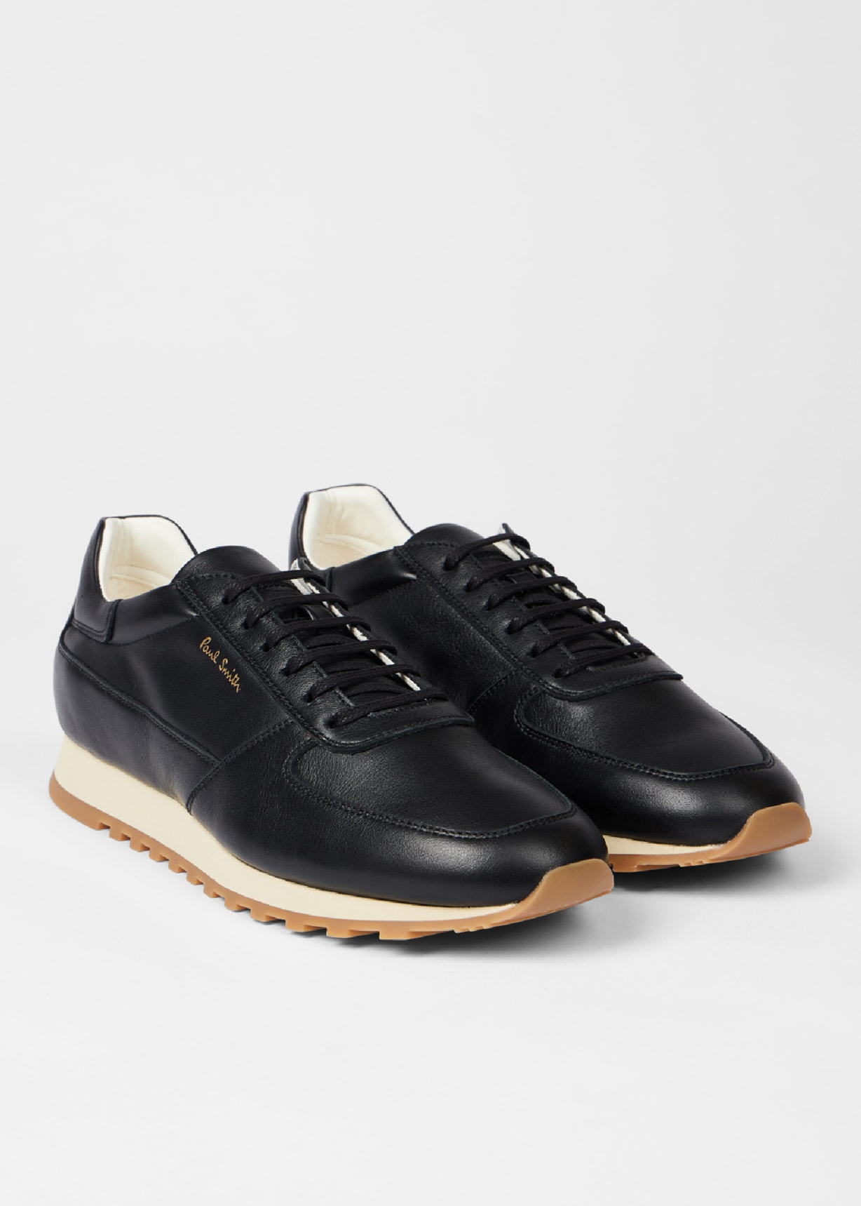 Pair View - Women's Black 'Velo' Leather Retro Trainers Paul Smith
