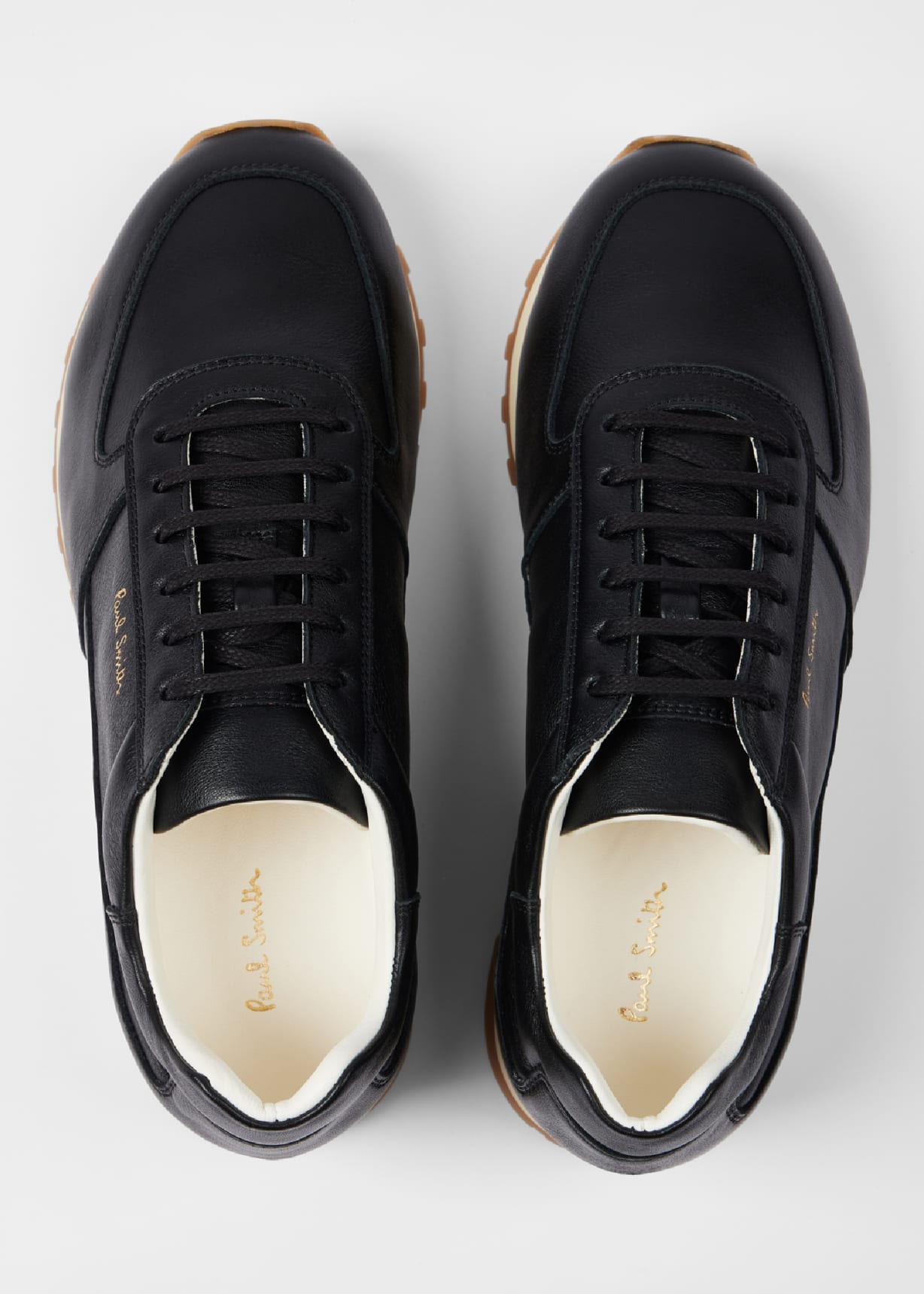 Pair View - Women's Black 'Velo' Leather Retro Trainers Paul Smith
