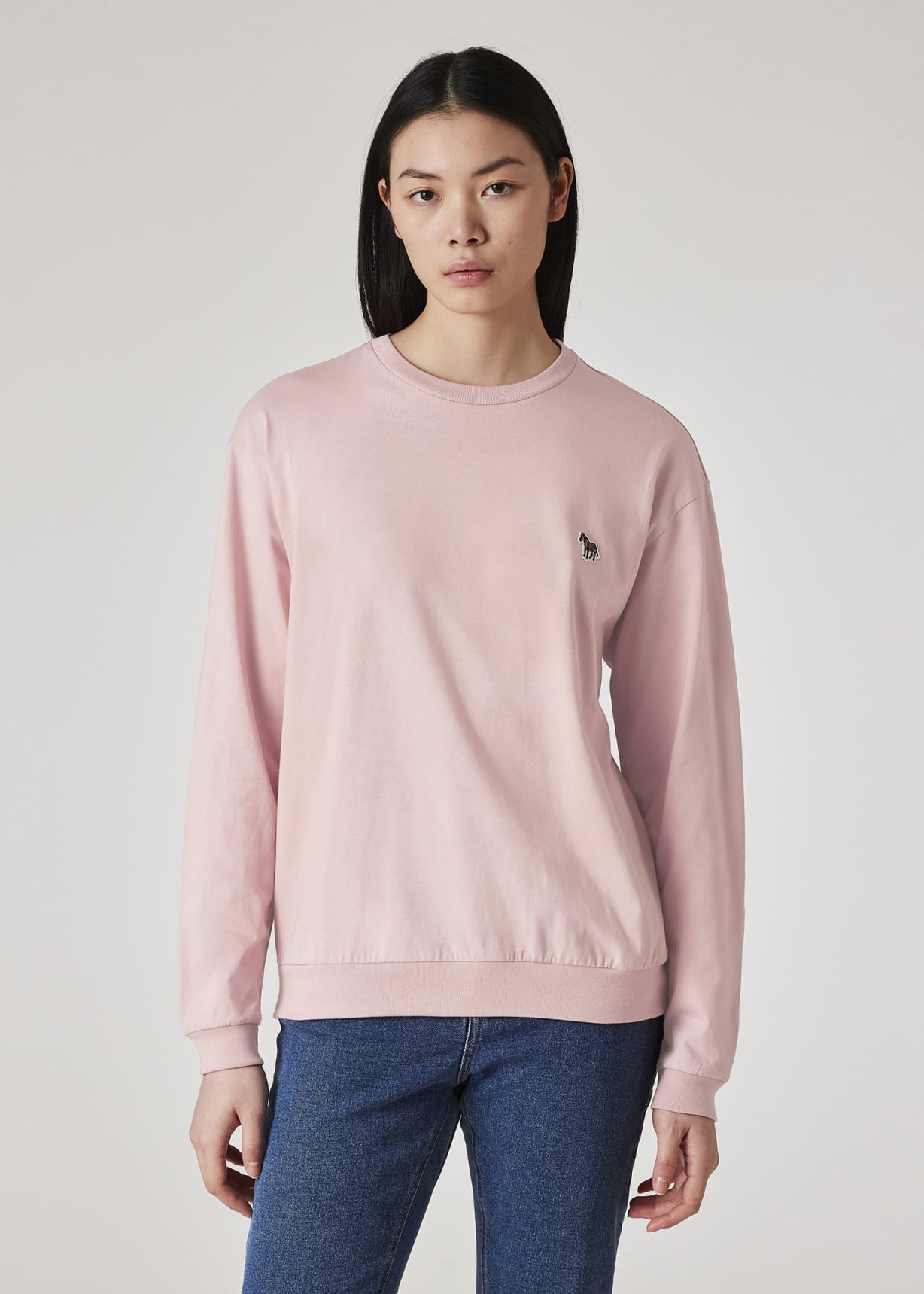 Model View - Women's Pink Cotton Zebra Logo Long-Sleeve T-Shirt Paul Smith