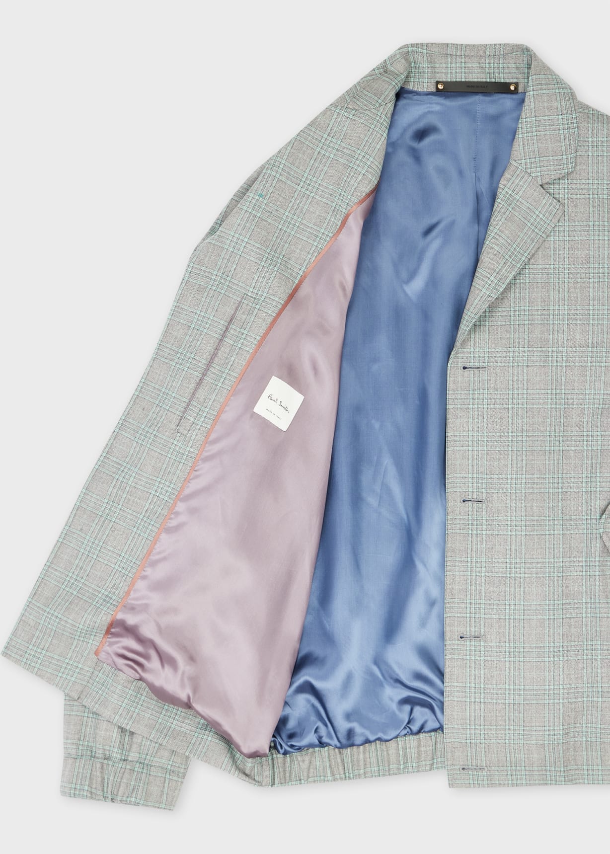 Men's Grey And Green Check Wool Blouson Jacket