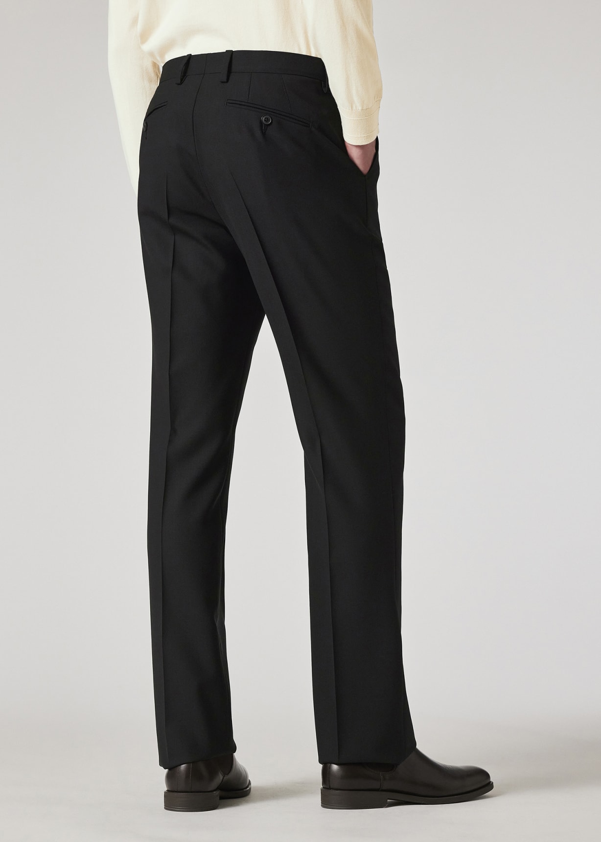 パンツ PAUL SMITH ARCHIVE BLACK WOOL SLACKS Men's Dark Navy Bi-Stretch Wool Cuffed Pants