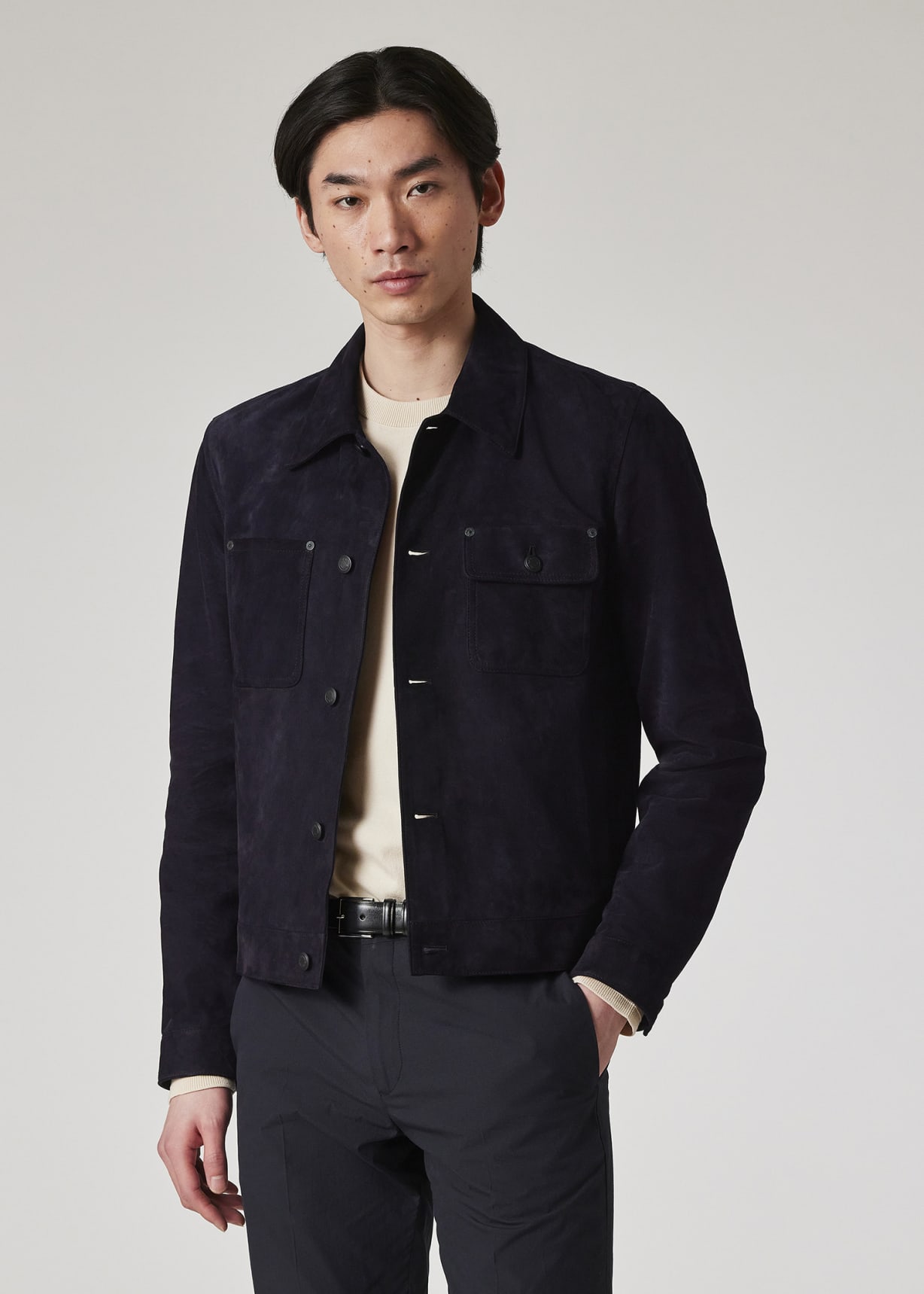 Men's Navy Suede Short Jacket