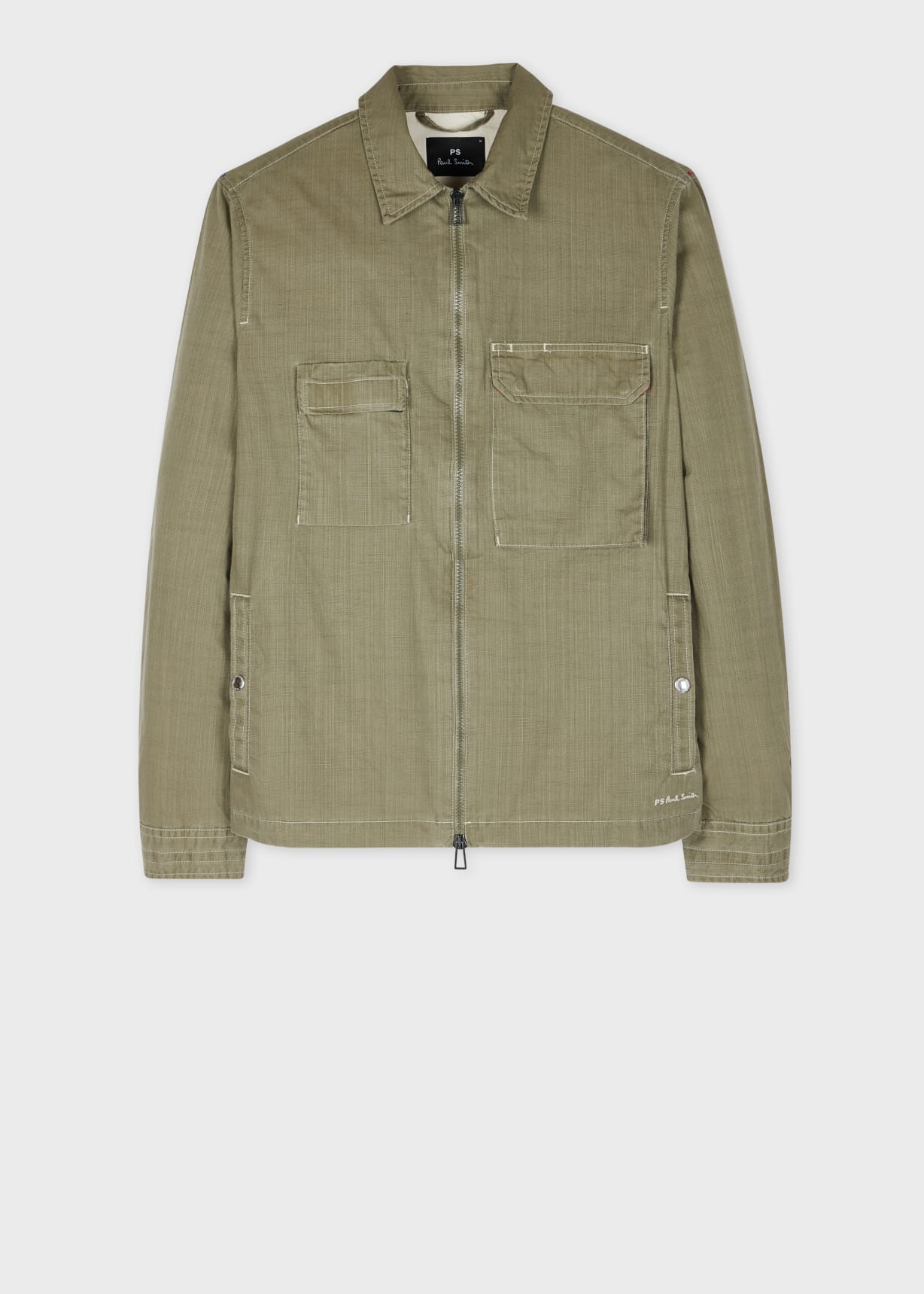 Product view - Khaki Green Coated Slub Cotton Zip Jacket
