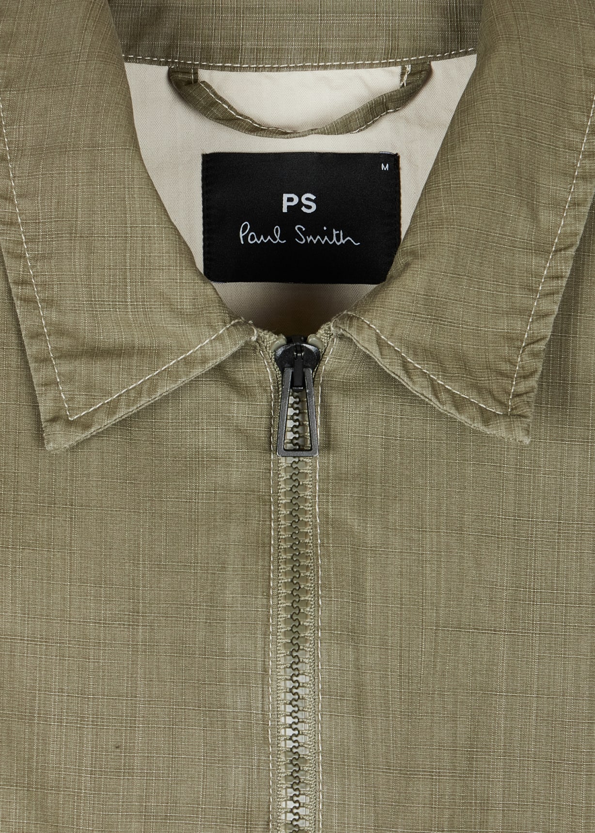 Product view - Khaki Green Coated Slub Cotton Zip Jacket