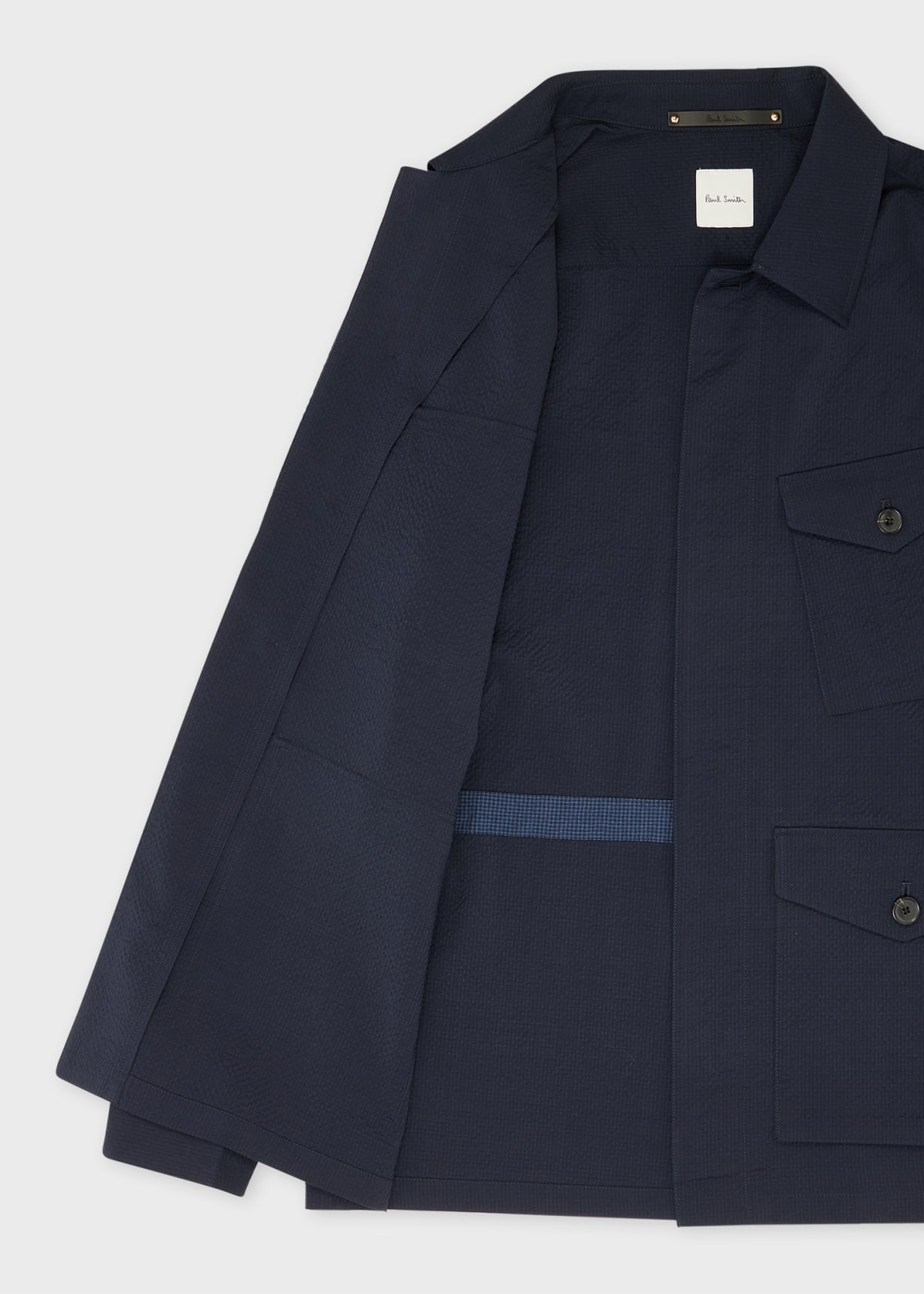 Detail View - Dark Navy Seersucker Wool Co-ord Paul Smith