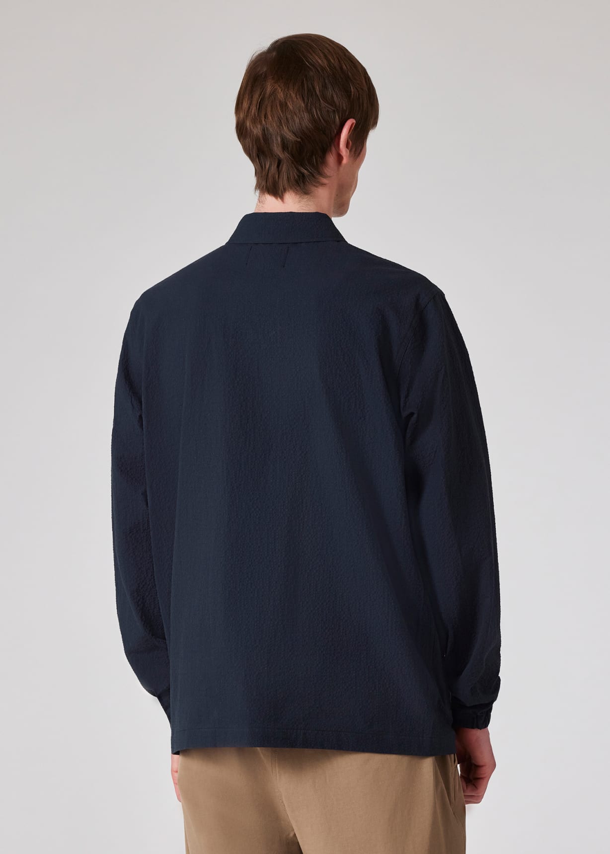 Model view - Navy Stretch-Cotton Seersucker Jacket