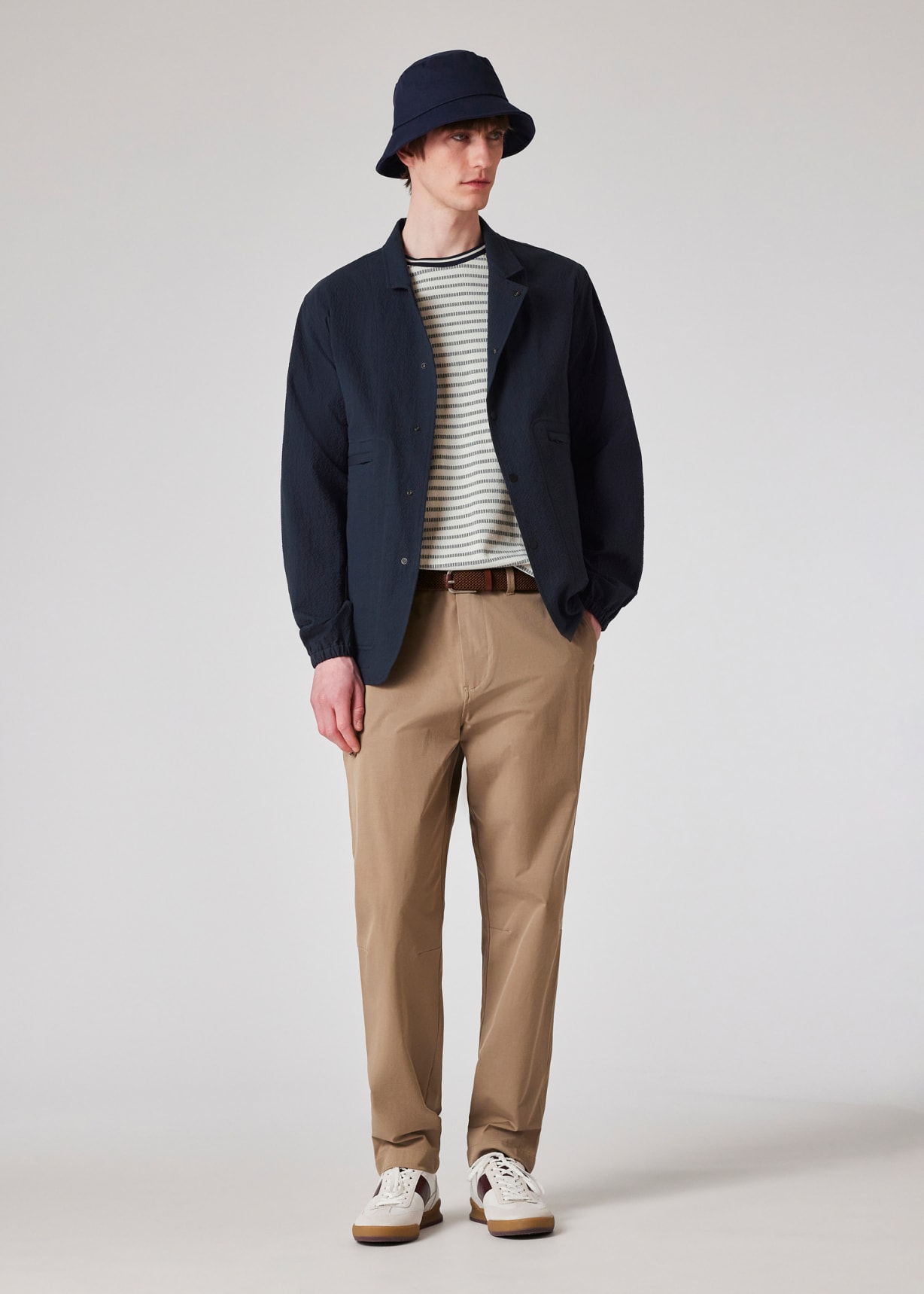 Model view - Navy Stretch-Cotton Seersucker Jacket