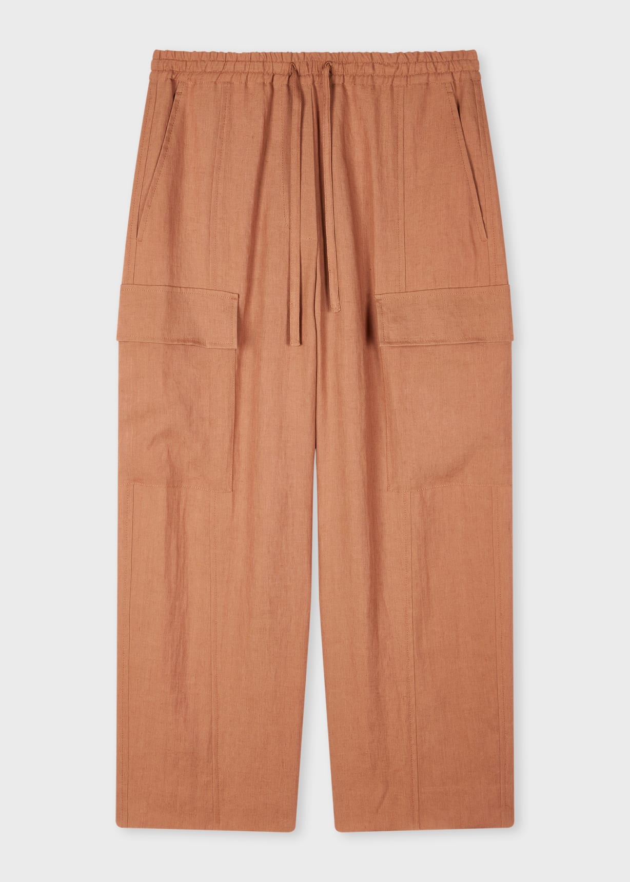 Women's Light Brown Linen Tapered Cargo Trousers