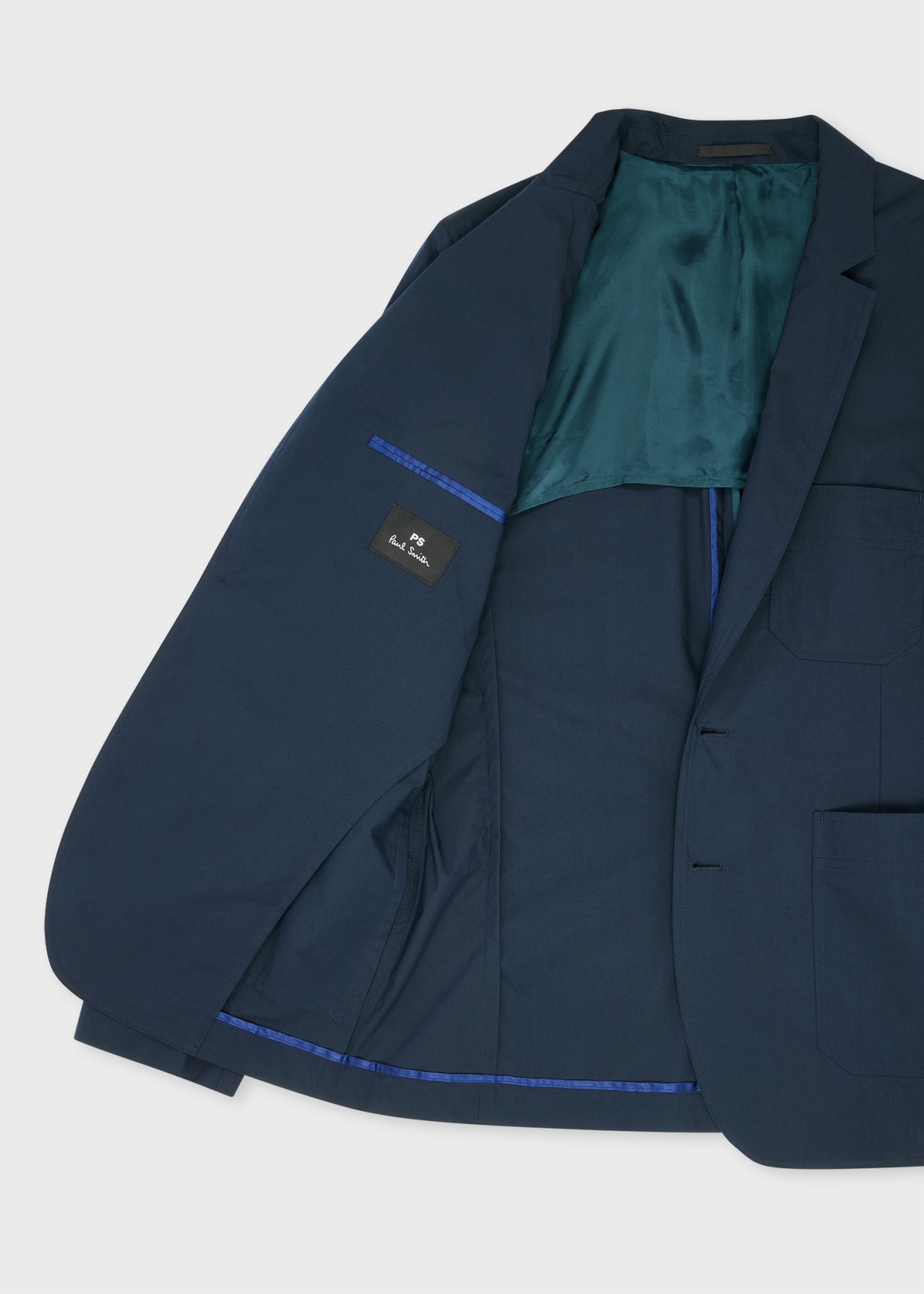 Navy Blue Cotton-Blend Two Button Blazer