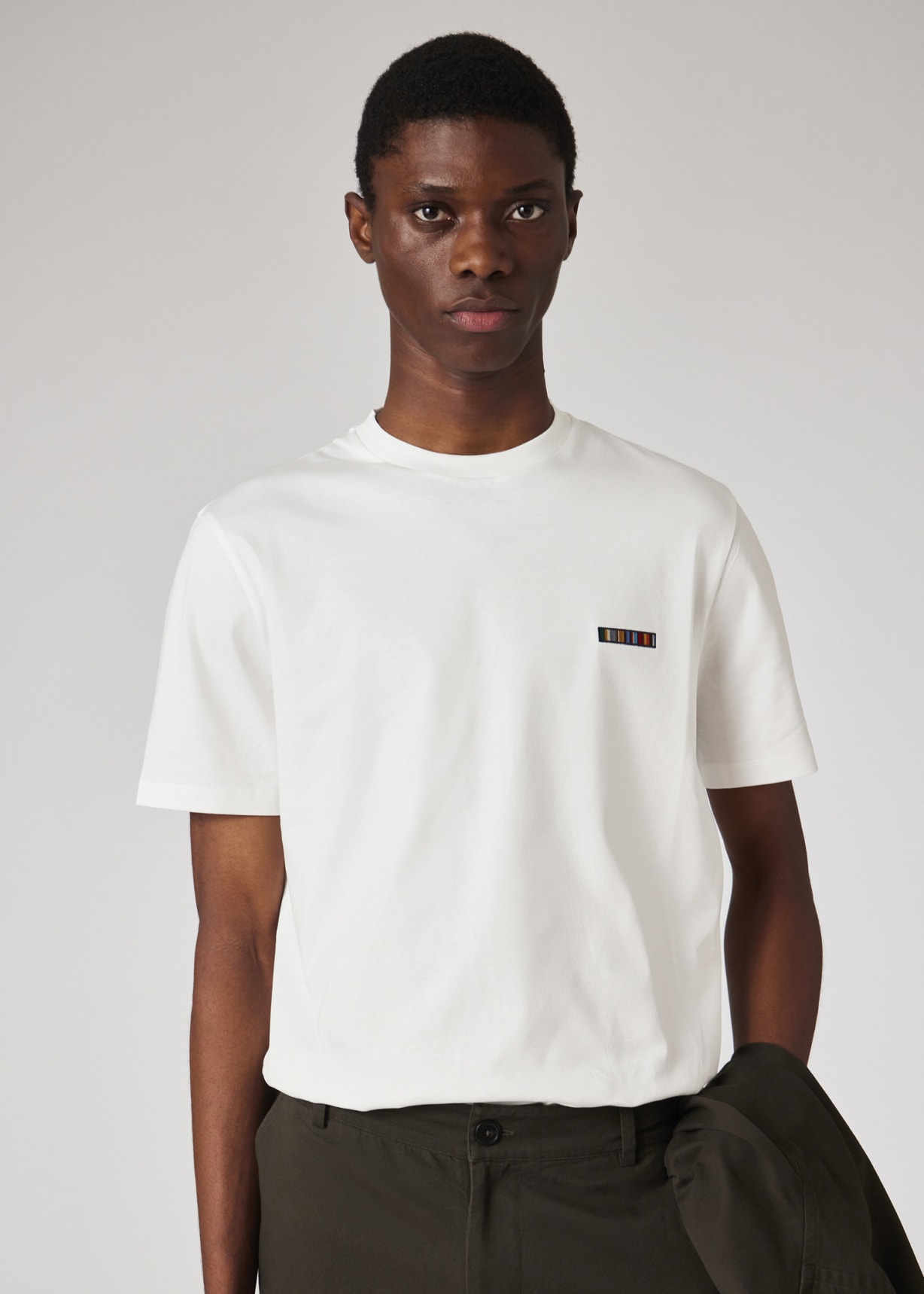 Tシャツ・カットソー PAUL SMITH Men T Shirts M2R011R PP513101 White Men's White Embroidered 'Happy' T-Shirt