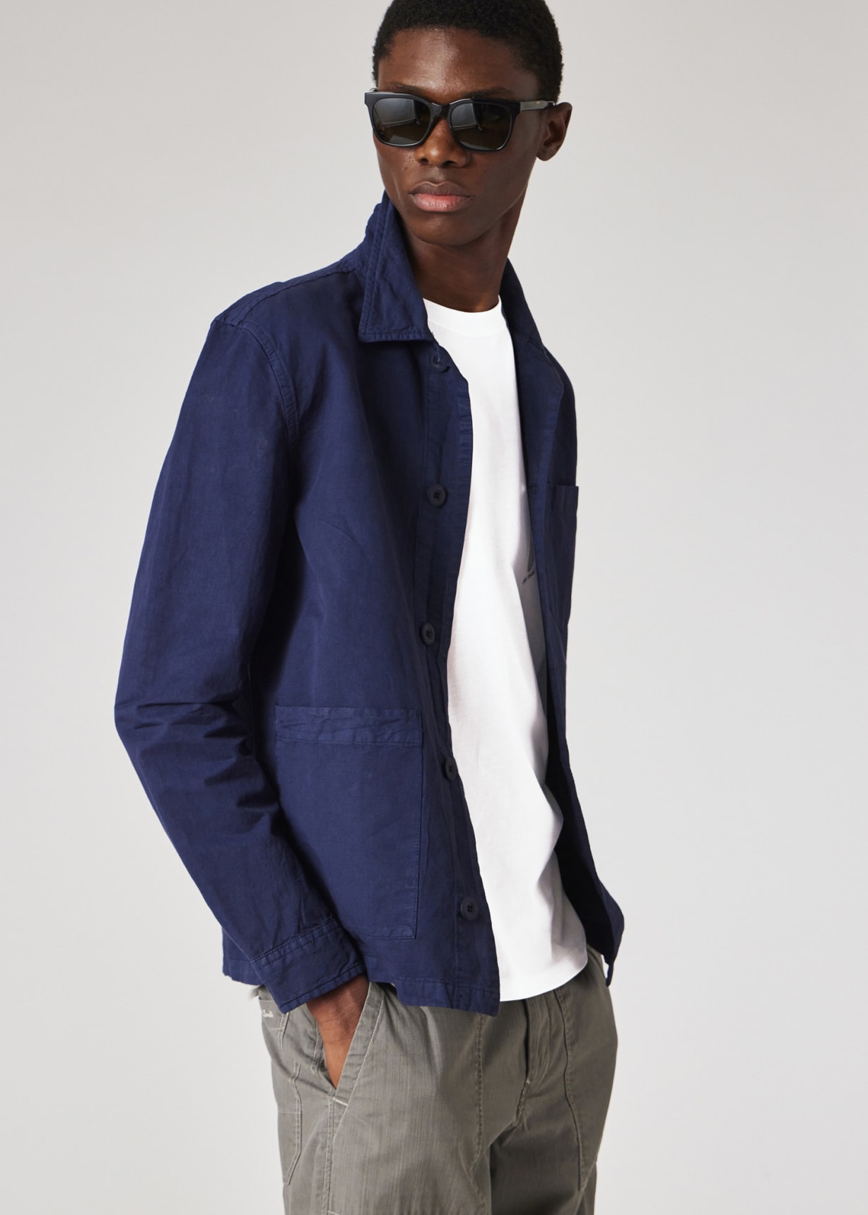 Model view - Navy Cotton-Linen Work Jacket Paul Smith