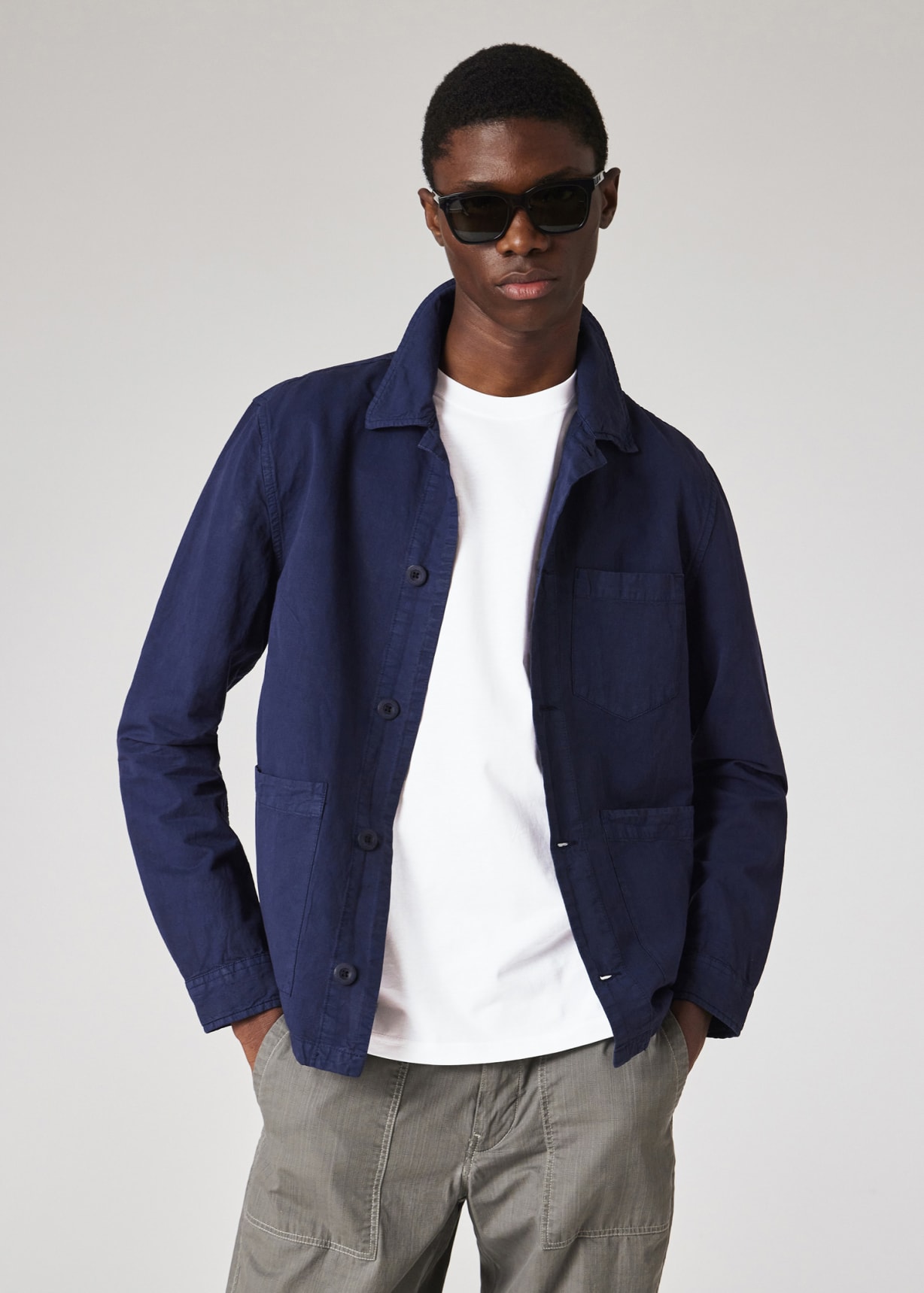 Model view - Navy Cotton-Linen Work Jacket Paul Smith