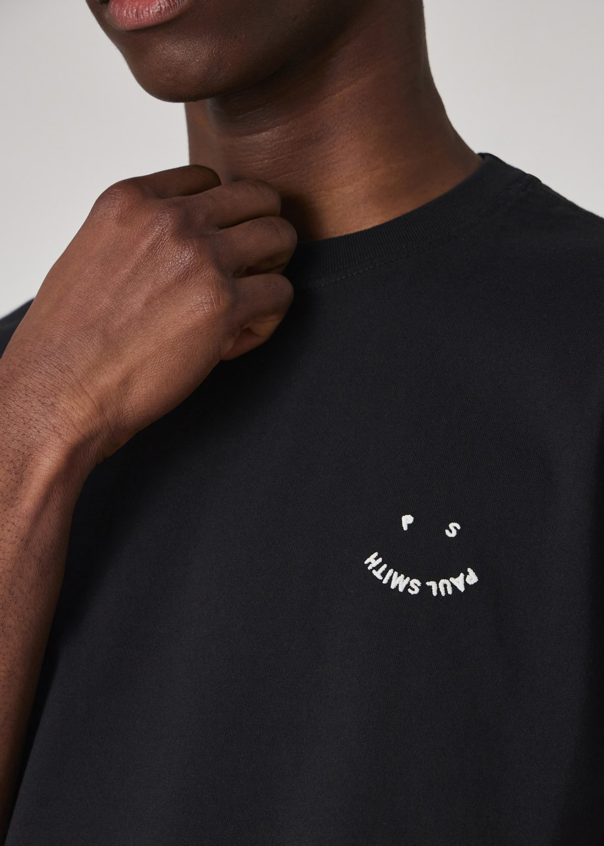 Model view - Black Embroidered 'Happy' T-Shirt