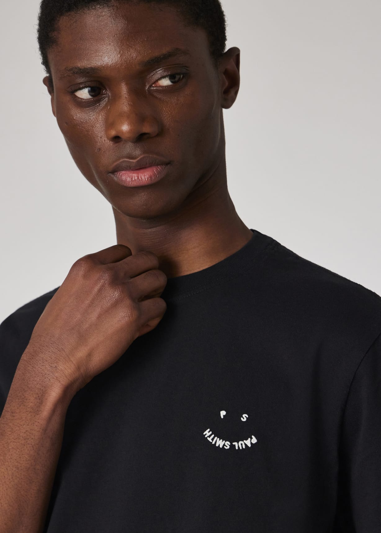 Model view - Black Embroidered 'Happy' T-Shirt