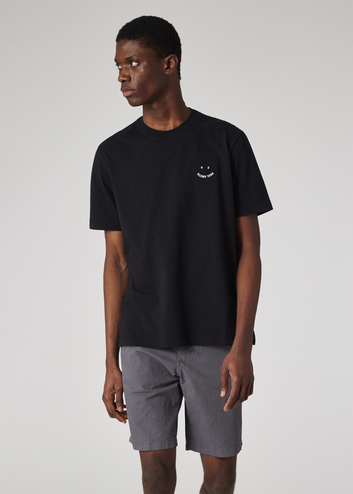 Model view - Black Embroidered 'Happy' T-Shirt
