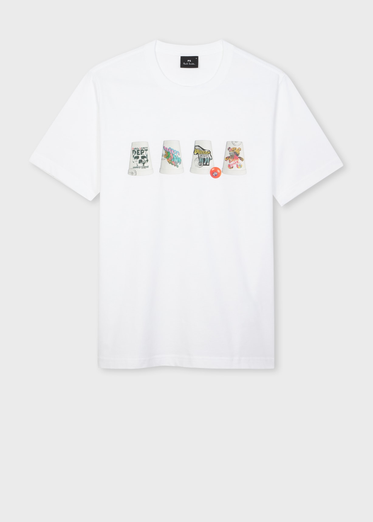Men's White 'Cups' Print T-Shirt