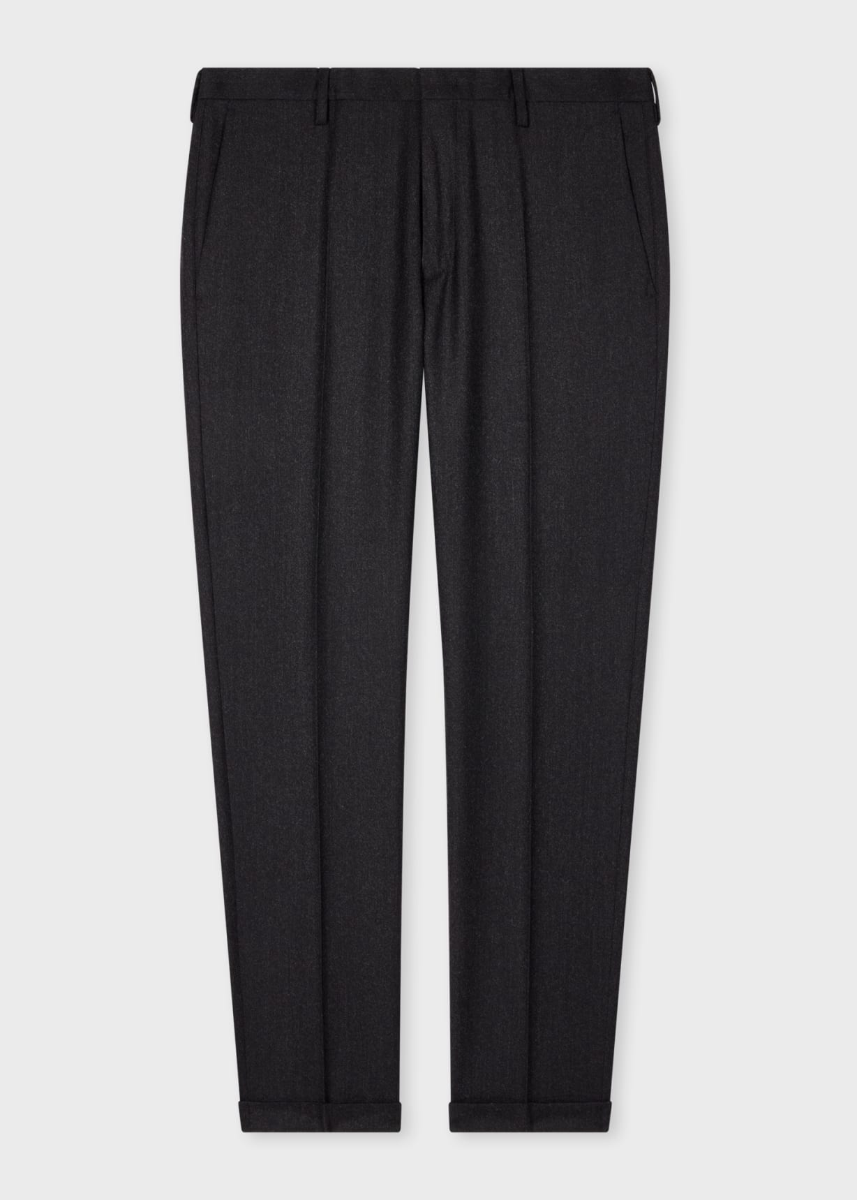 Men's Slim-Fit Dark Charcoal Overdyed Wool-Cashmere Flannel Trousers