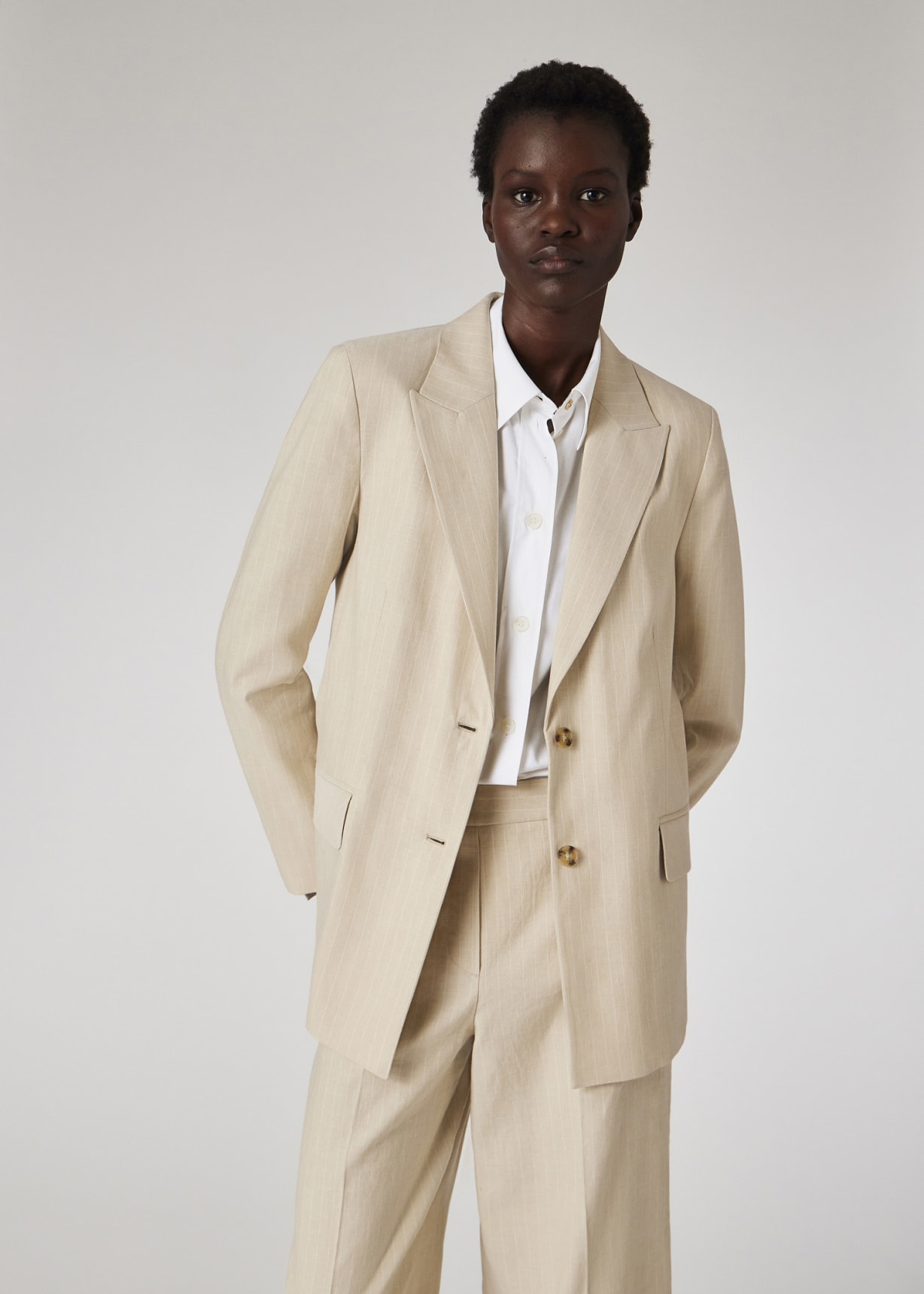 Women's Cream Pinstripe Two-Button Blazer