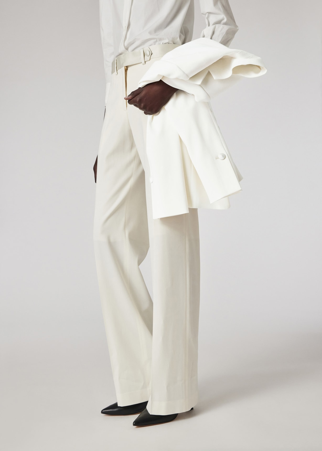 Model View - Women's Ivory Wool-Blend Wide-Leg Trousers Paul Smith