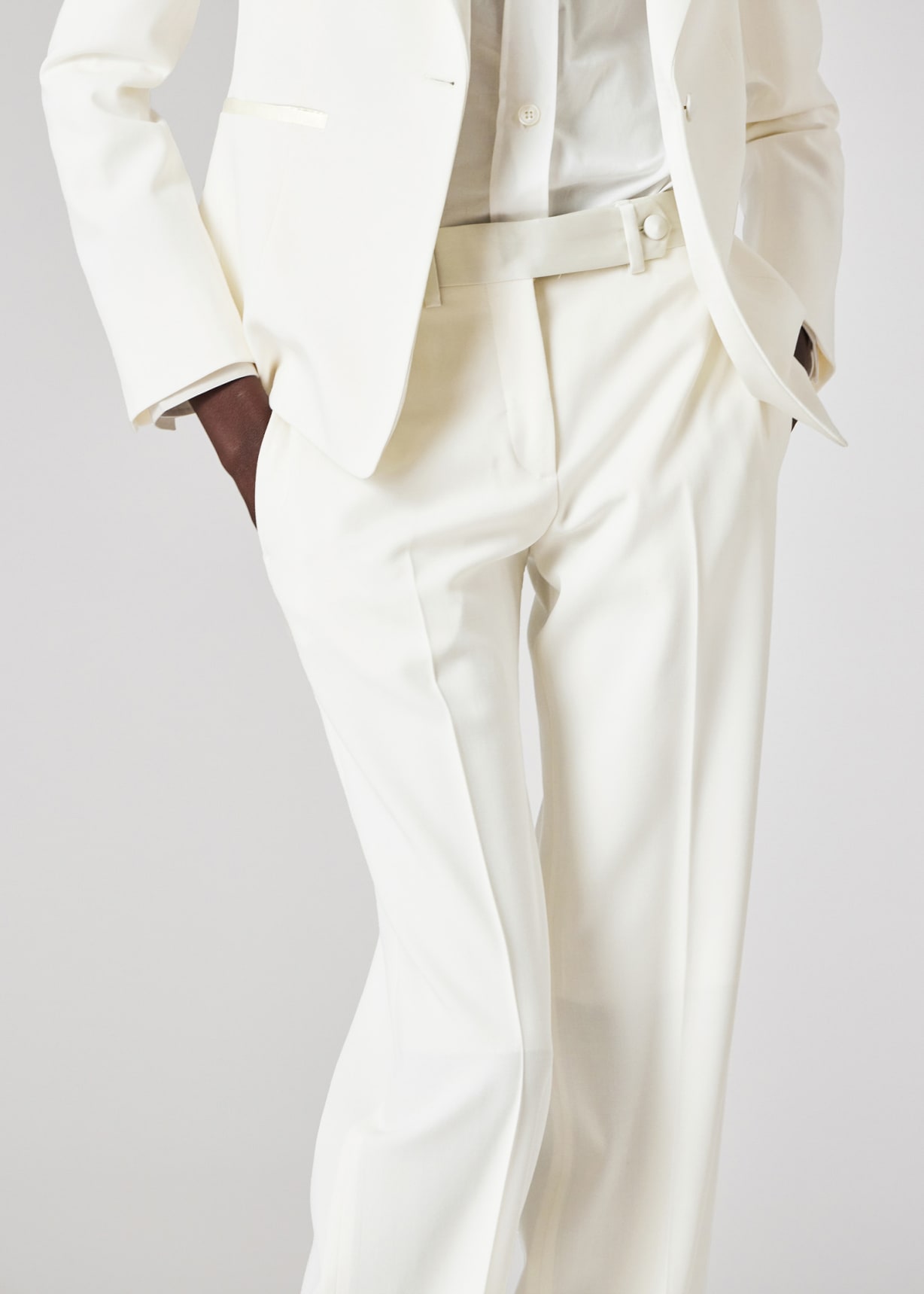 Model View - Women's Ivory Wool-Blend Wide-Leg Trousers Paul Smith