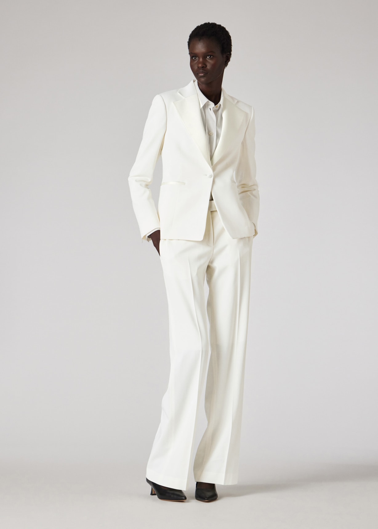 Model View - Women's Ivory Wool-Blend Wide-Leg Trousers Paul Smith