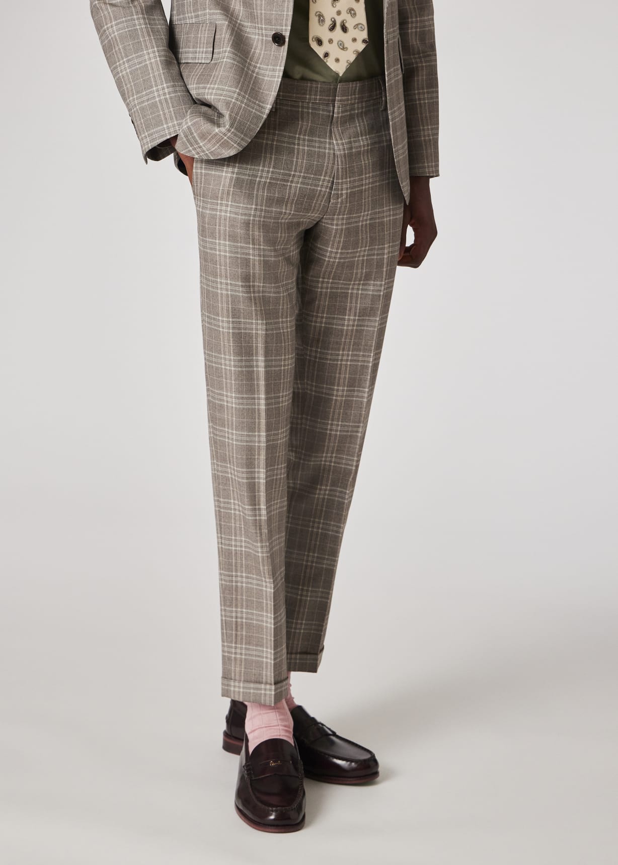 Men's Slim-Fit Grey Check Wool Trousers